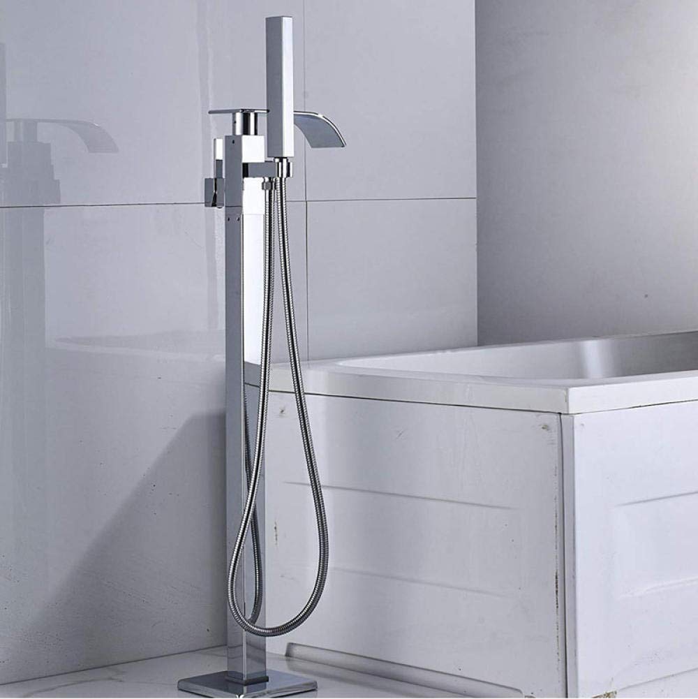 Premium Freestanding Floor Mounted Bathtub Faucet Set - Chrome Waterfall Tub Mixer with Hand Shower - Hot & Cold Water Control for Luxury Bathroom & Spa Experience