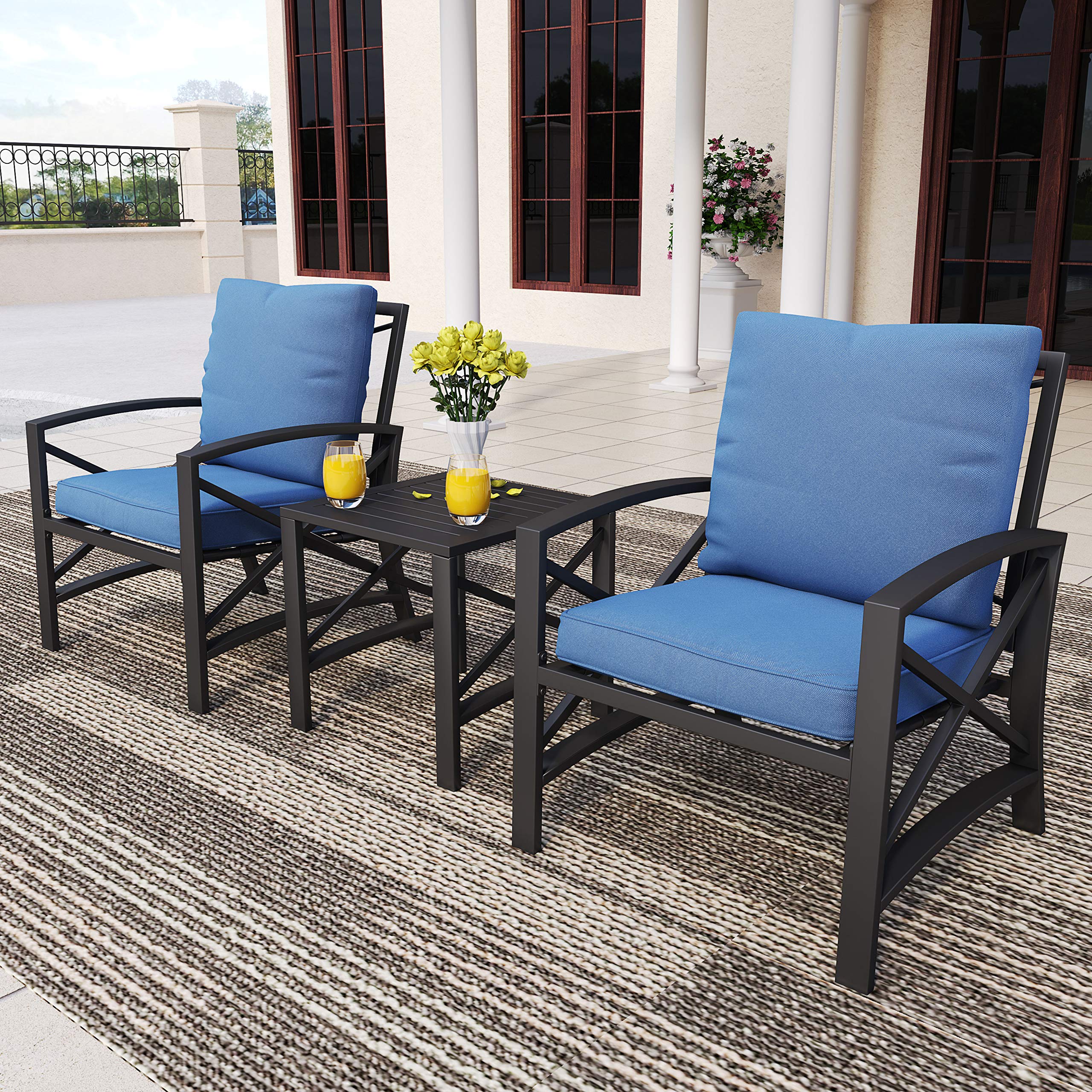 Modern Outdoor Patio Furniture Set - 3-Piece Metal Bistro Set with Coffee Table for Porch, Garden, Balcony or Indoor Use (Khaki) | Perfect for Relaxing, Entertaining & Outdoor Dining