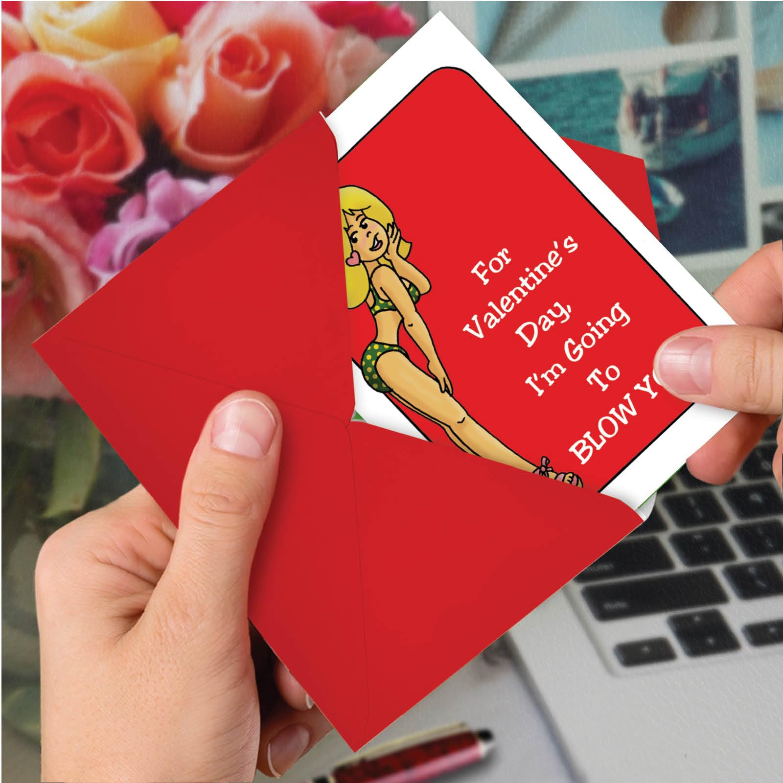 Funny Valentine's Day Card for Adults - Naughty Humorous Greeting Card for Spouse with Envelope (Blow a Kiss Design C9215VDG) - Perfect for Romantic Gifts, Couples & Anniversary Celebrations
