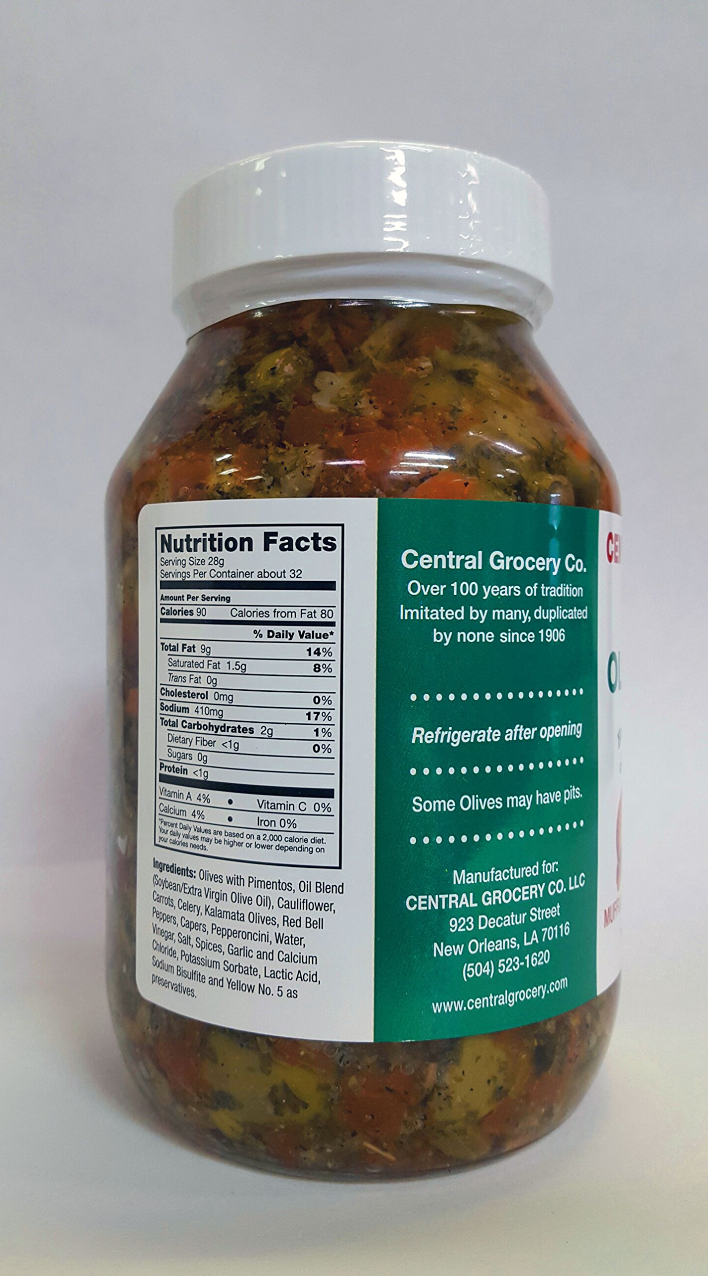 Central Grocery Olive Salad - 32 oz (Pack of 1) | Premium Italian Olive Mix for Muffulettas, Sandwiches, Pizzas & Pasta | Perfect Topping for Salads, Hot Dogs & Charcuterie Boards | Great for Parties, Picnics & Family Gatherings