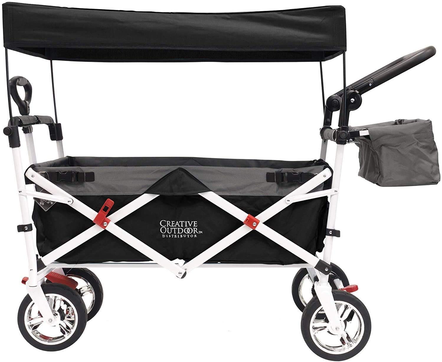 Creative Outdoor Push Pull Folding Wagon with Canopy - Heavy Duty Cargo Cart for Beach, Park, Garden, Sports & Camping | Perfect for Picnics, Groceries, and Kids' Gear | Black