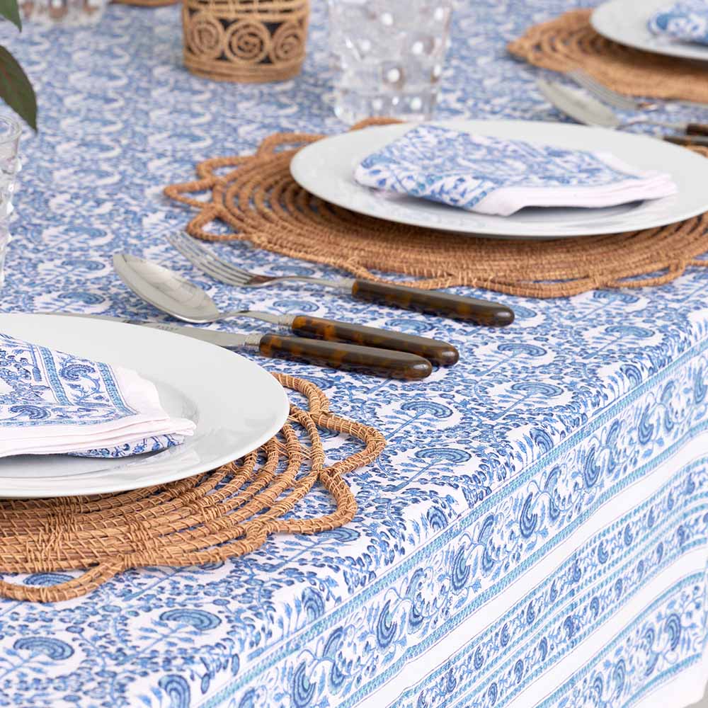 Premium Caroline Blue Tablecloth - 100% Cotton, Wrinkle-Resistant, Washable - Perfect for Dining Tables, Parties, and Home Decor