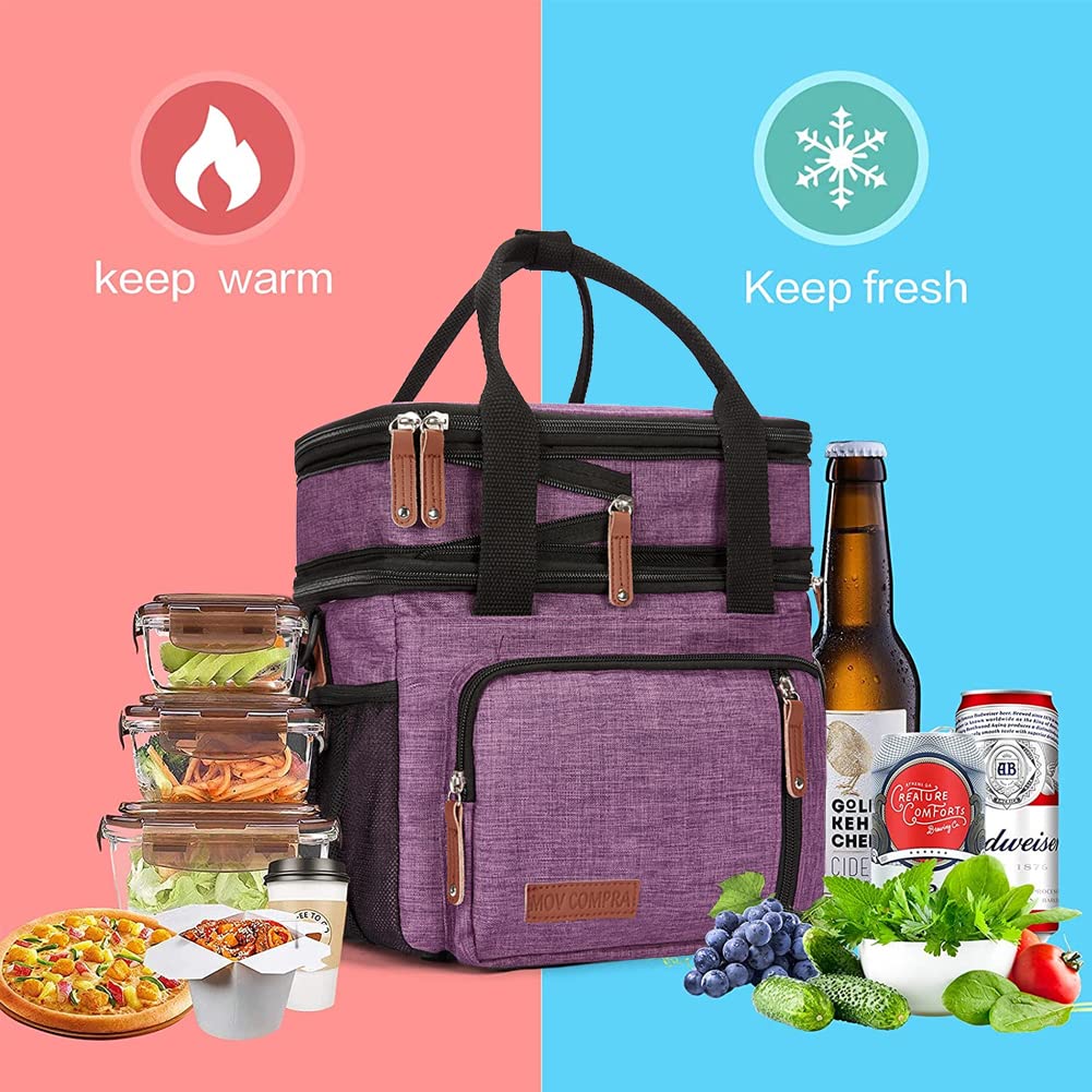 MOV COMPRA Purple Insulated Lunch Bag for Women - Expandable Leakproof Lunch Box for Work, Office & School - Large Cooler Bag for Meals & Snacks (Purple)