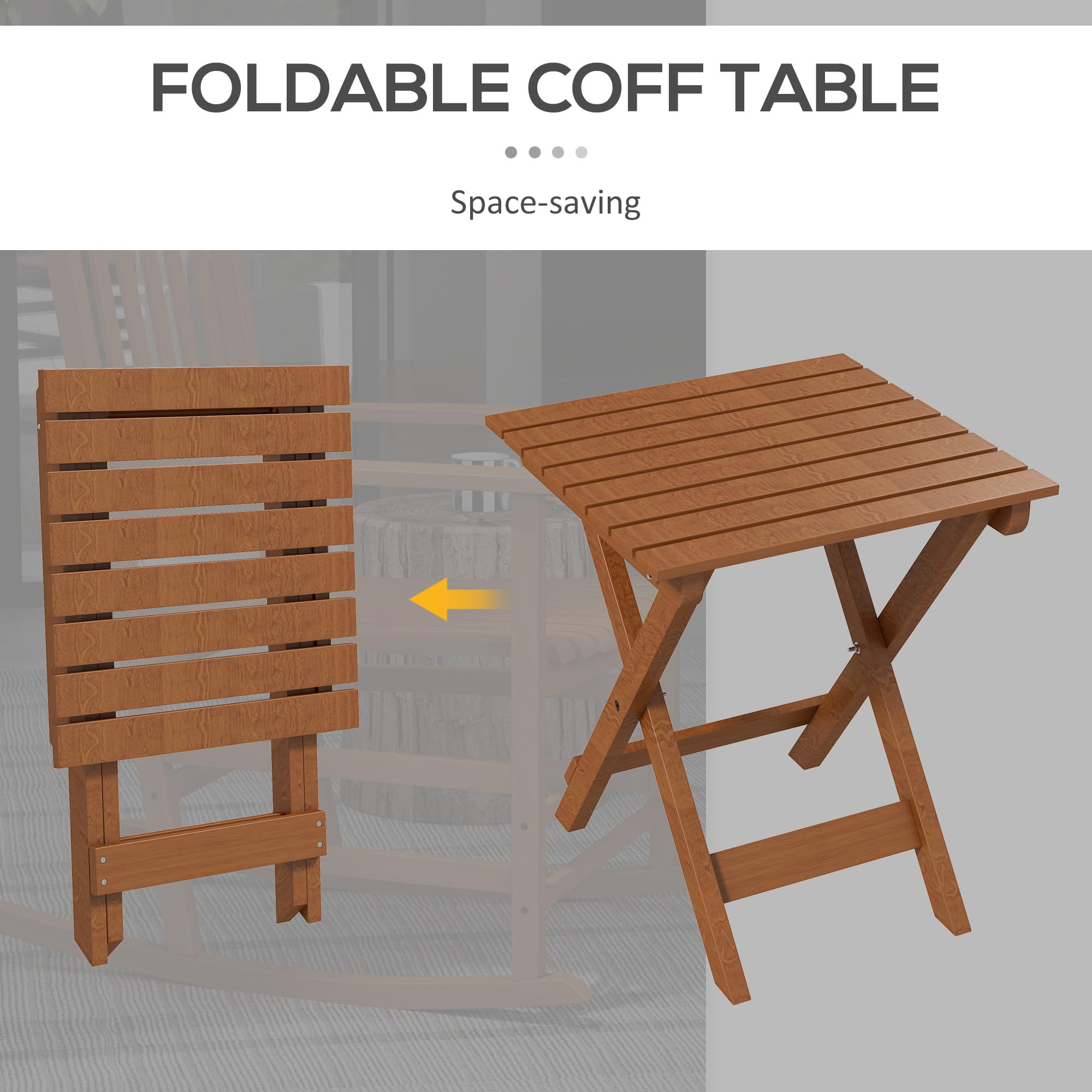 Outsunny Teak Wooden Rocking Chair Set with Foldable Side Table - Outdoor Rocker Chairs with Curved Armrests, High Back & Slatted Seat - Supports 352 lbs - Perfect for Garden, Balcony, Porch, Patio & Backyard Relaxation