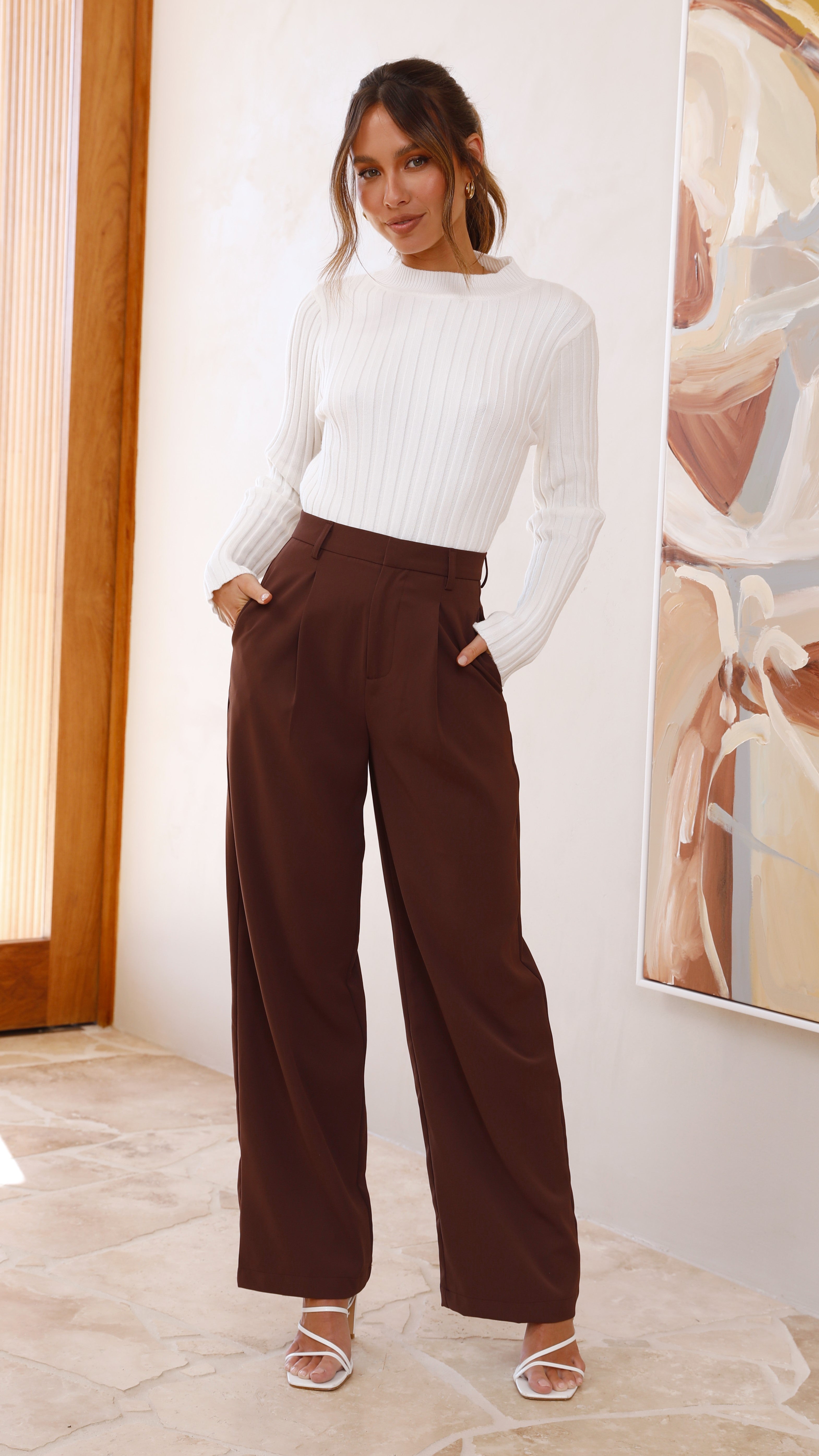 Imogen Long Sleeve Knit Crop Top - White | Women's Fashion Tops for Casual Wear, Layering & Fall Outfits