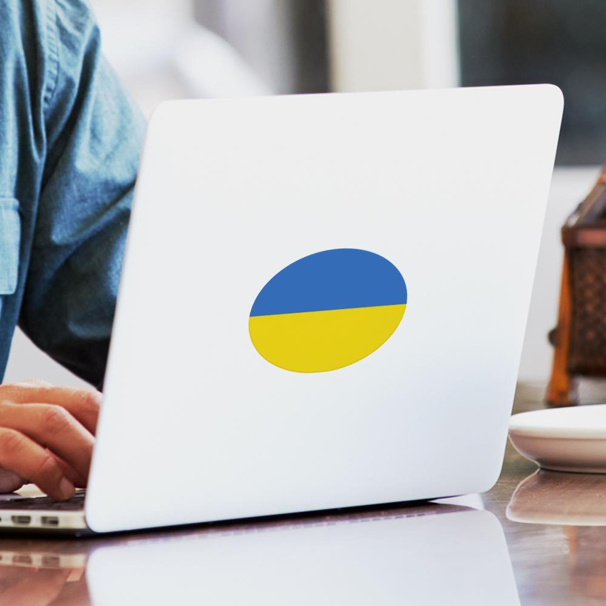 Ukraine Flag Oval Car Bumper Sticker - Patriotic Decal for Cars & Laptops