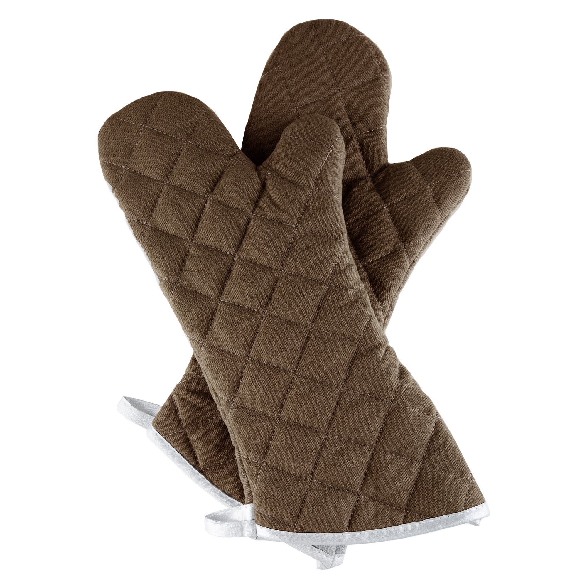 Premium Heat Resistant Oven Mitts Set of 2 - Extra Large Quilted Kitchen Gloves for Baking, Grilling & Cooking - Flame Proof Protection by Lavish Home (Chocolate Brown) - Perfect for BBQ, Baking Bread & Handling Hot Pots