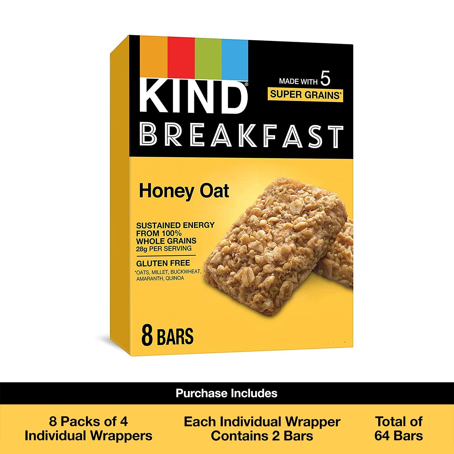 KIND Breakfast Bars, Honey Oat - Healthy Gluten Free Snacks (32 Count) - Perfect for On-the-Go Breakfast, Office Snacks & Travel