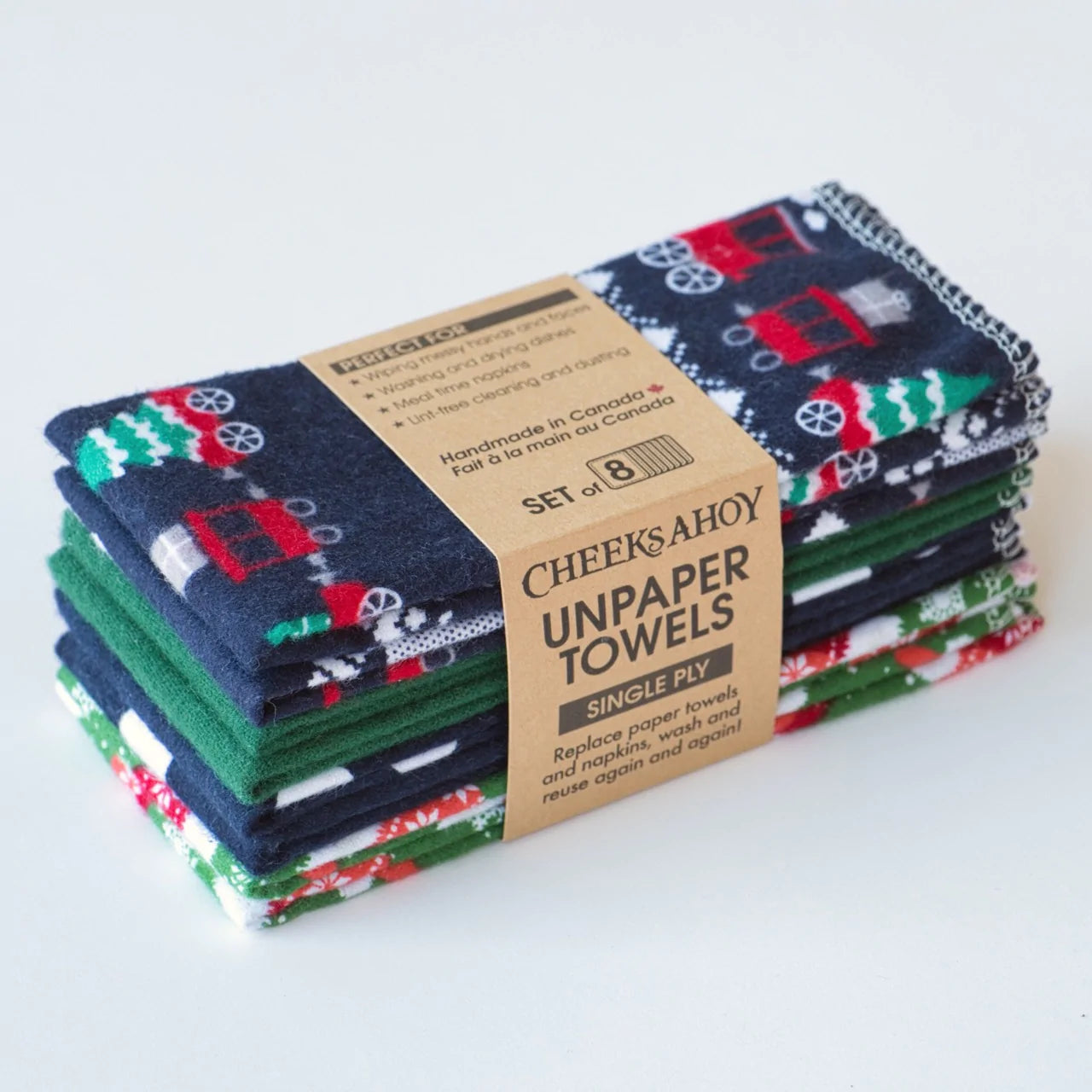 Eco-Friendly Reusable Holiday Unpaper Towels - Cheeks Ahoy | Sustainable Cloth Towels for Christmas, Thanksgiving & Home Decor | Perfect for Kitchen, Dining & Gift Giving