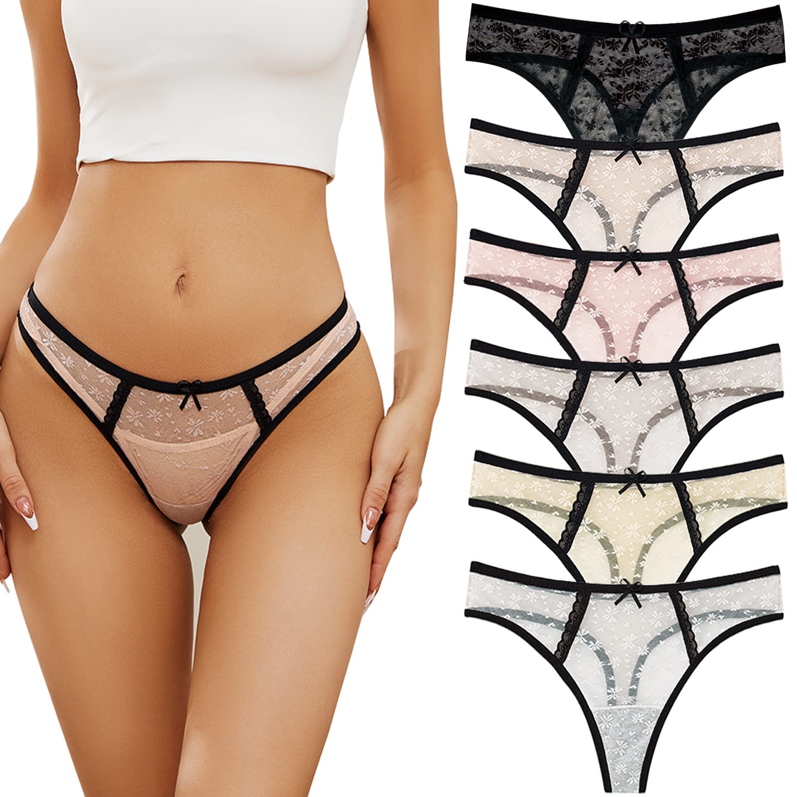 Sexy Women's G-String Thongs 5-Pack - Low Rise Hipster Panties, Breathable Stretch T-Back Underwear (S-XL) for Date Night, Lingerie Collection & Everyday Comfort