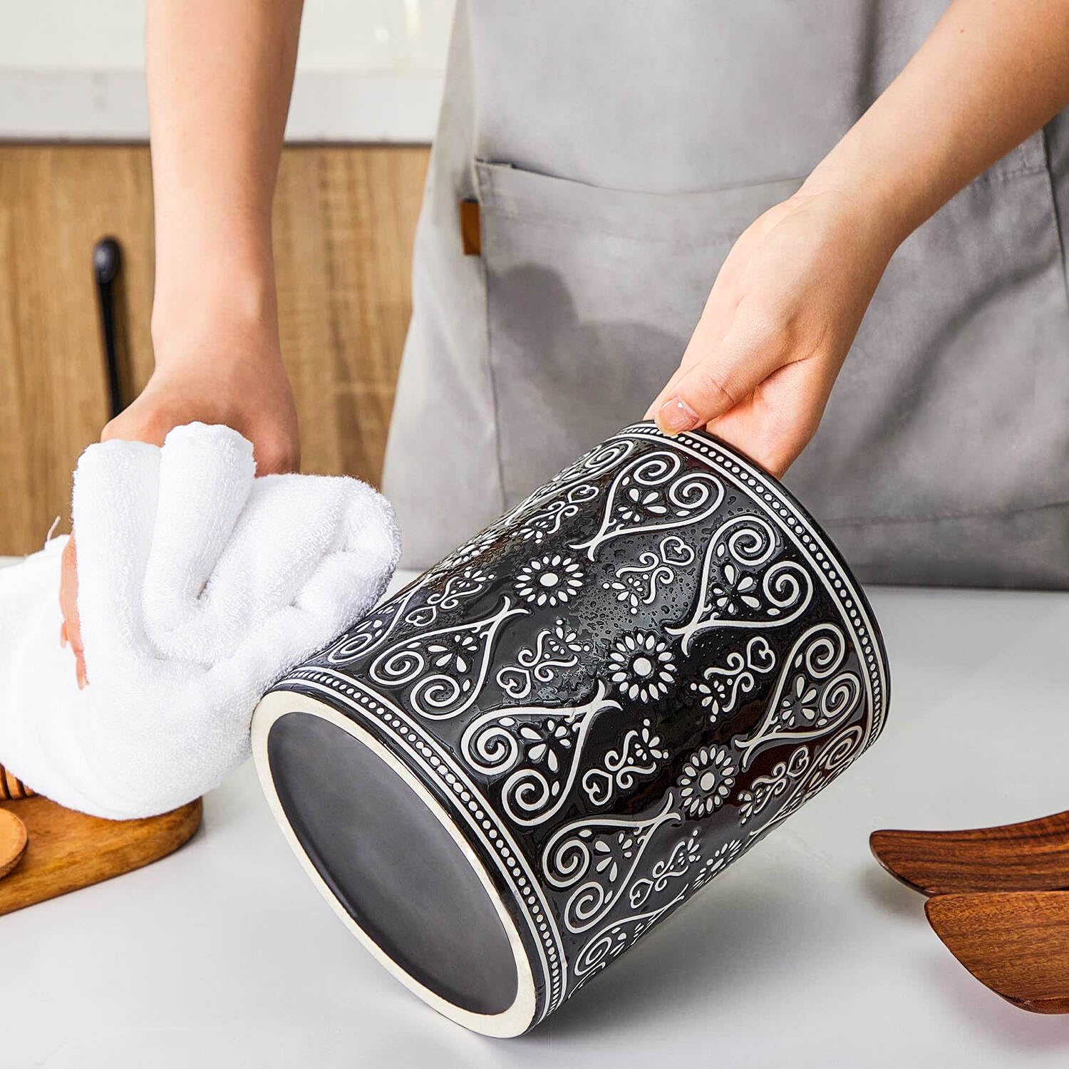 Extra Large Black Heavy Ceramic Utensil Holder – 7