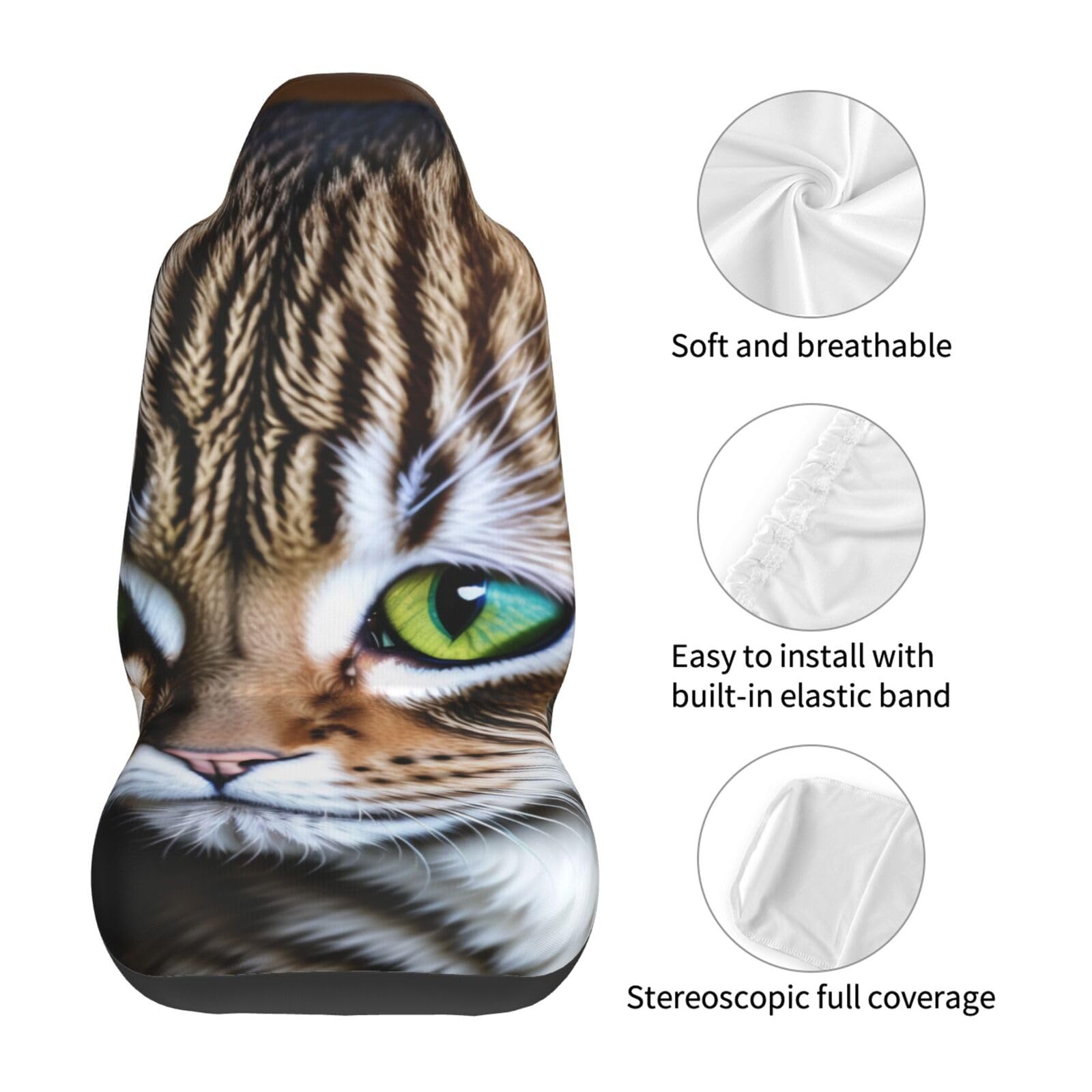 BEIVGOXL Cat Print Car Seat Covers Full Set for Women - Universal Fit for Most Cars, Sedans, SUVs & Vans | Easy to Install 2-Piece Set | Stylish & Durable Pet-Friendly Car Accessories for Daily Commute & Road Trips
