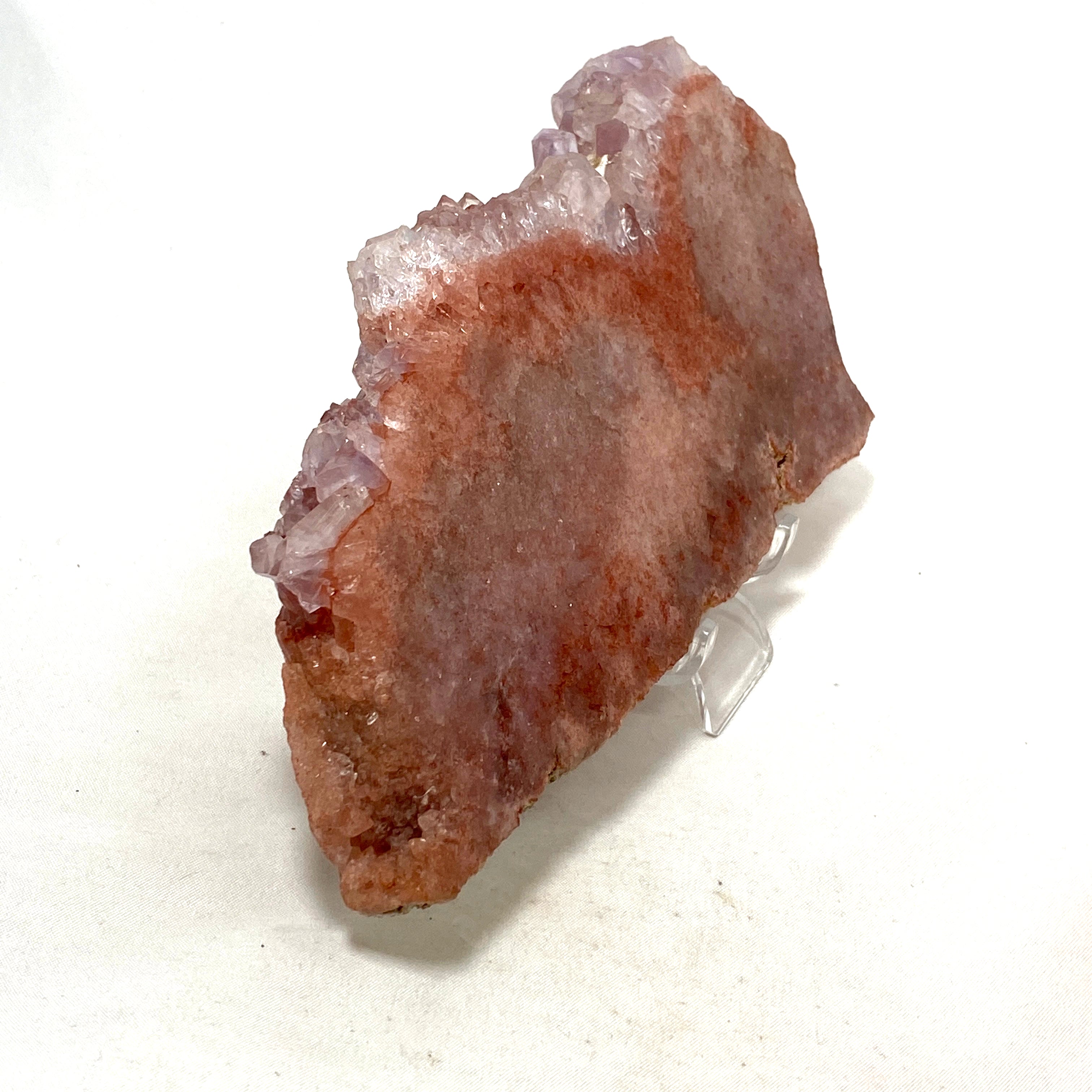 Natural Pink Amethyst & Quartz Crystal Slice on Wooden Stand - Healing Stone Decor for Home, Office & Meditation Space - PASL01