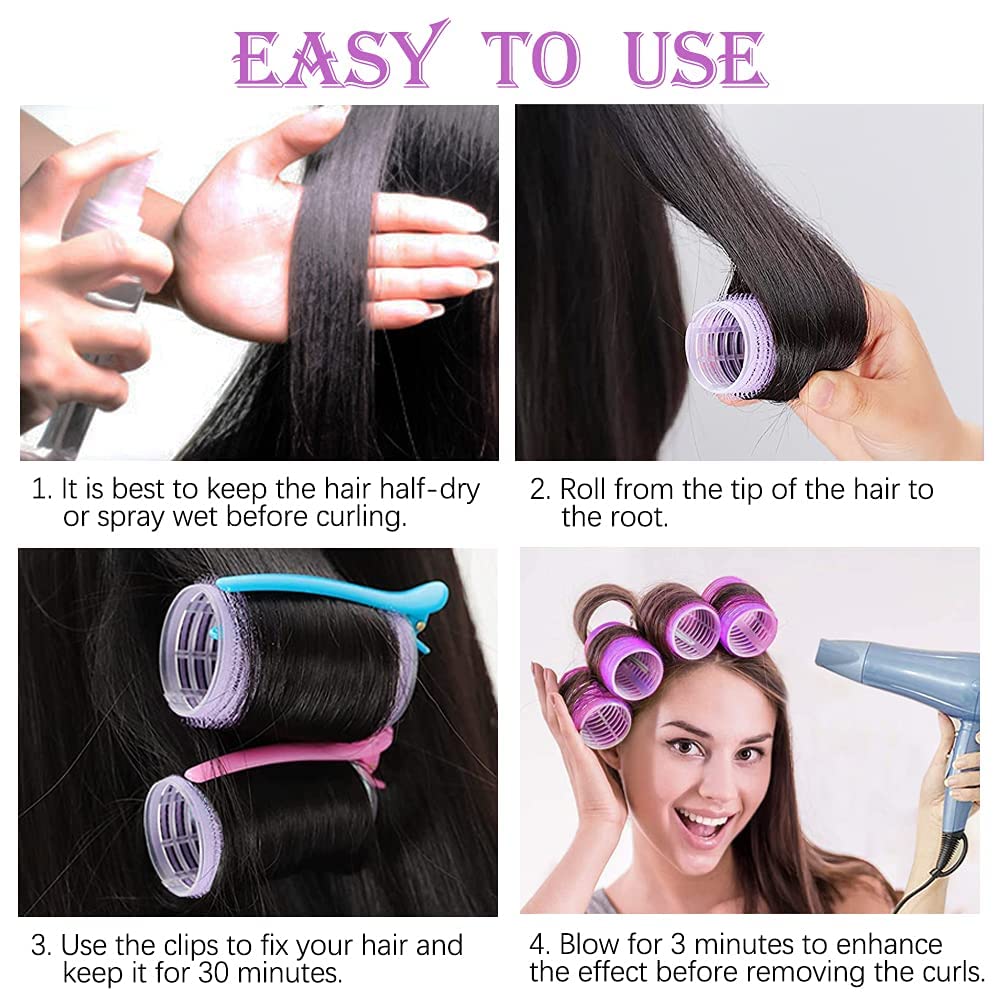 Professional Self-Grip Hair Curling Rollers Set of 6 - Volumizing Heatless Curlers for Women & Girls - Perfect for Home Styling, Salon Looks, and Special Occasions