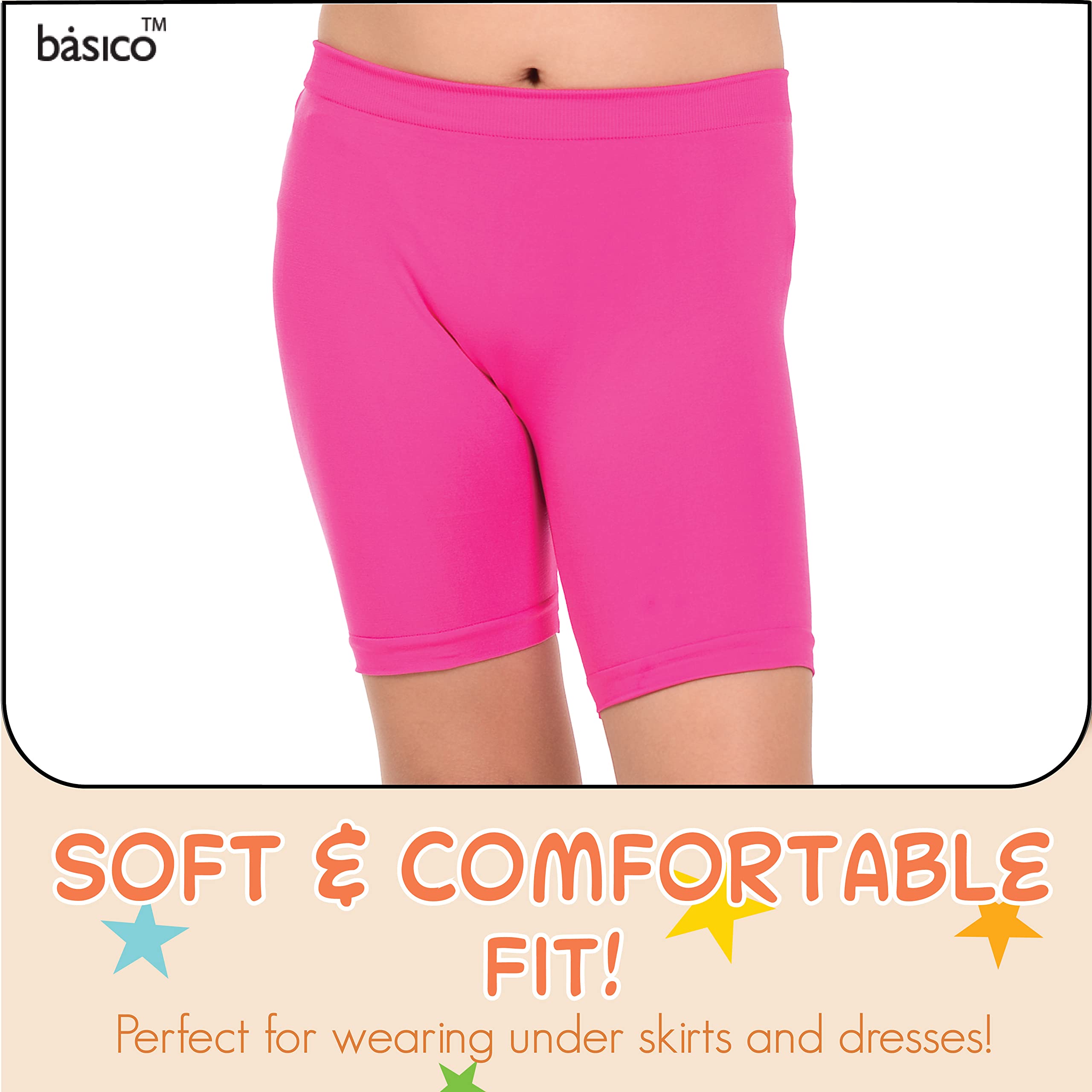 6/12 Pack Girls Dance Bike Shorts - Soft & Stretchy Under Dress Shorts for Playground, Sports, Skirts - Perfect for Ballet, Gymnastics & Everyday Play