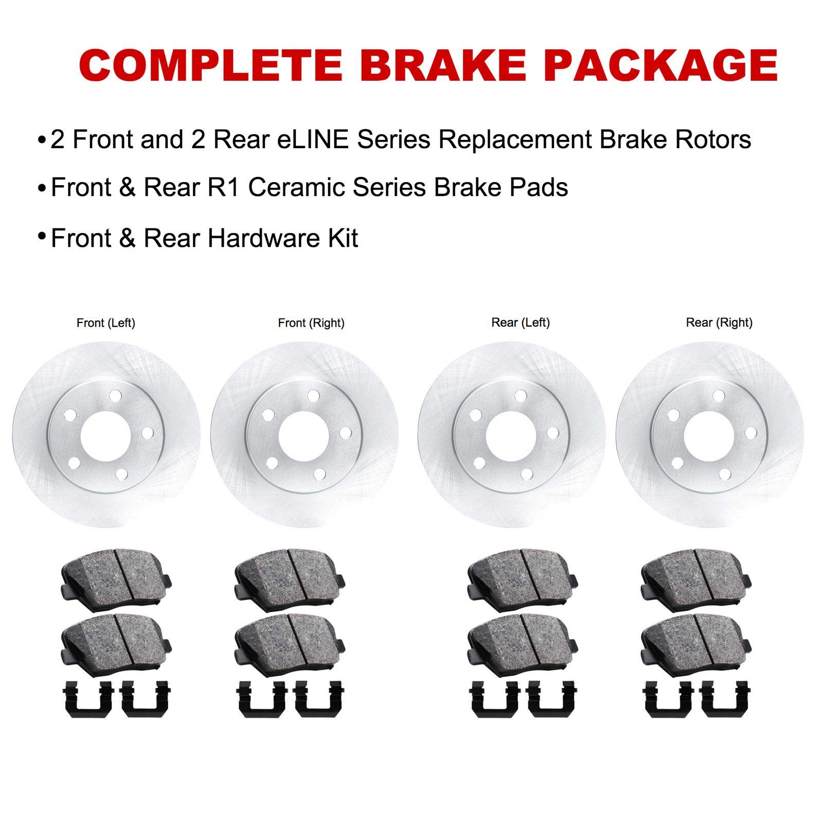 R1 Concepts Complete Front & Rear Brake Kit with Ceramic Pads and Rotors - Fits 2007-2010 Kia Rondo | Premium Braking Performance for Daily Commuting & Highway Driving