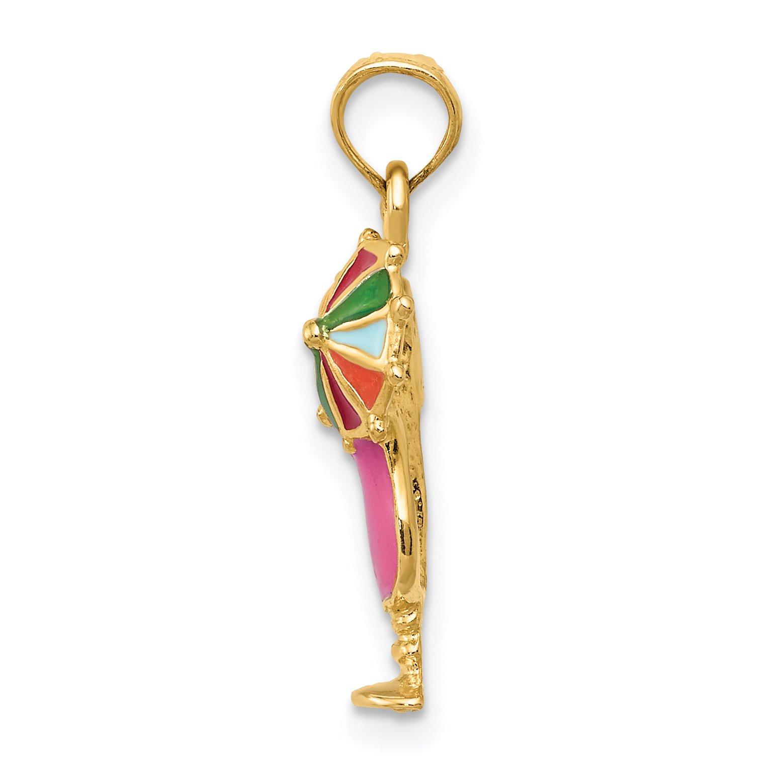14K Solid Yellow Gold Pink Tropical Drink Necklace - Dainty Cocktail Pendant Charm for Women - Perfect for Beach Parties, Summer Vacations & Tropical Themed Events