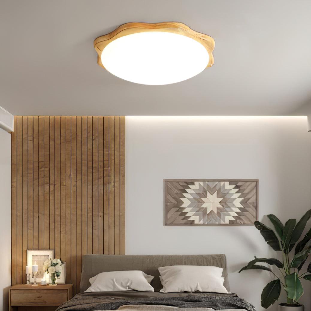 Modern Drum Wood Ceiling Light Fixture - Natural Wood Shade with Soft Ambient Lighting - Perfect for Living Room, Bedroom, or Dining Room Decor