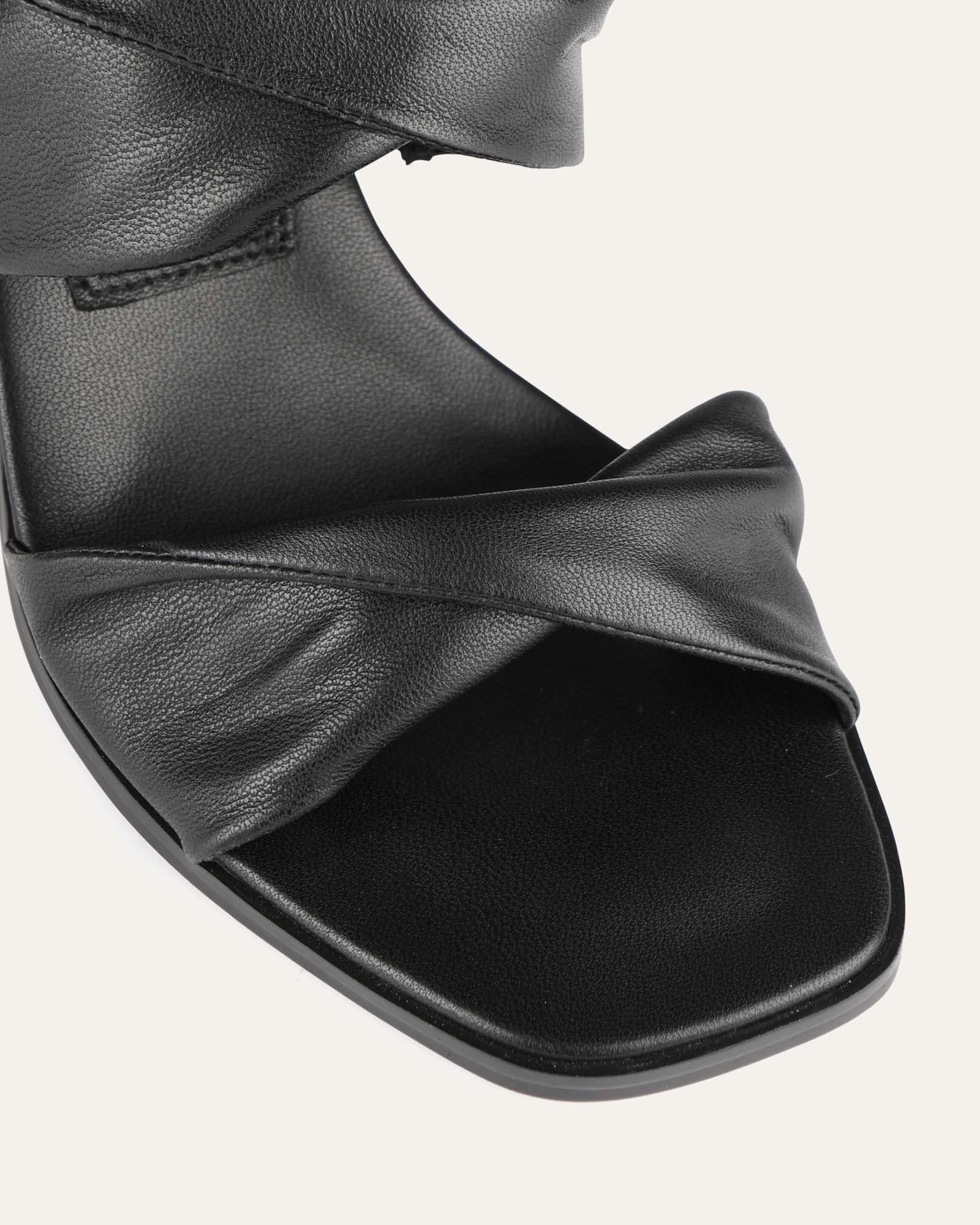 CAYLIE Women's Black Leather High Heel Sandals - Comfortable Dressy Strappy Heels for Weddings, Parties & Evening Events