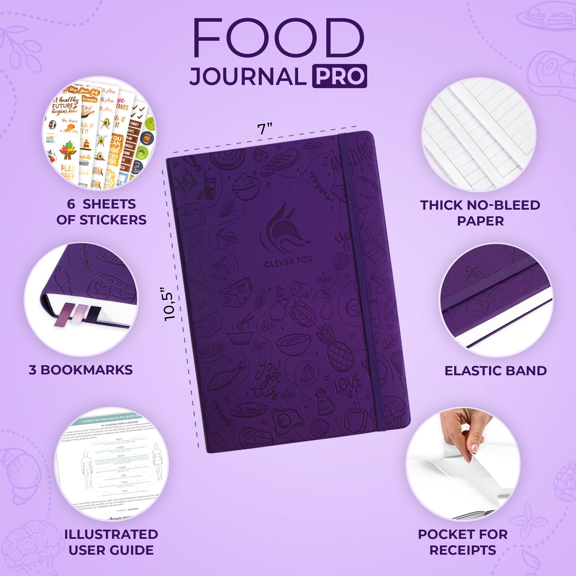 Clever Fox Food Journal Pro – Diet & Wellness Planner for Weight Loss with Calorie Tracker – Undated Meal & Exercise Log for Women & Men – 7