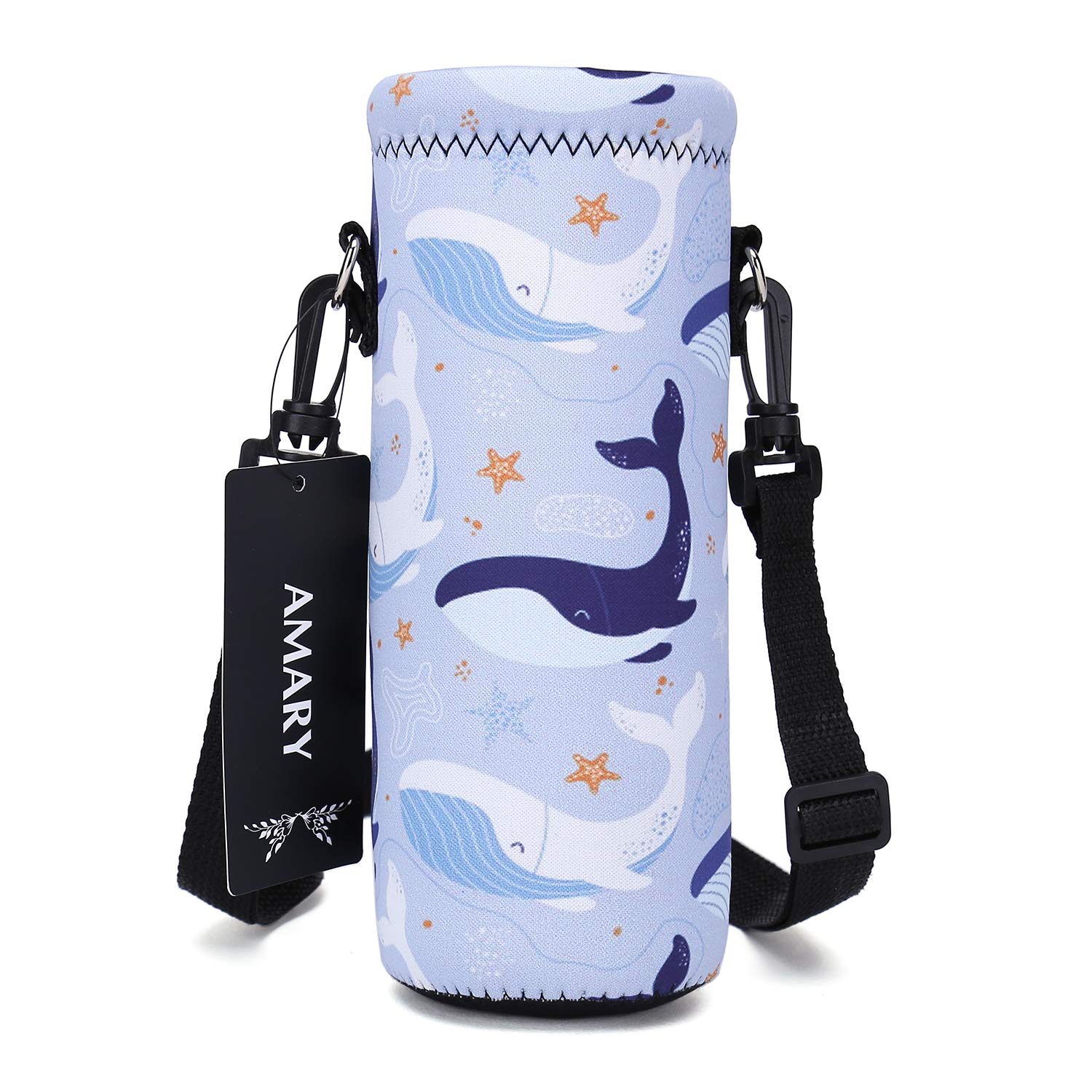 **Amary 1000ML Neoprene Insulated Water Bottle Carrier Bag with Adjustable Shoulder Strap – Fits Stainless Steel, Glass & Plastic Bottles (34OZ) – Perfect for Hiking, Gym & Travel (Whale Design)**