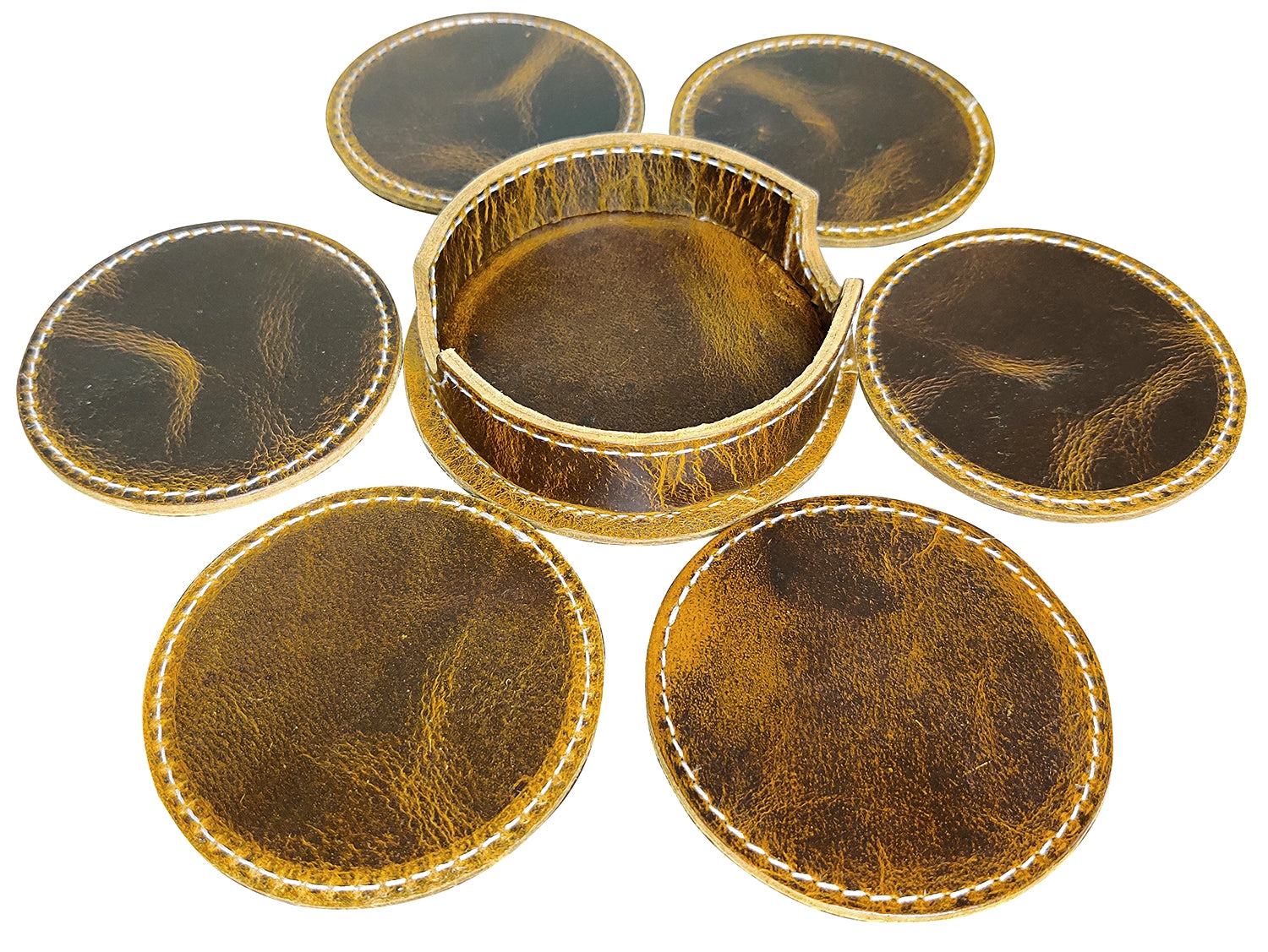 Premium Leather Drink Coasters Set - Handmade Absorbent Coasters for Coffee, Tea & Beverages - Perfect for Home, Office, Bar & Kitchen Decor - Unique Housewarming Gift Idea