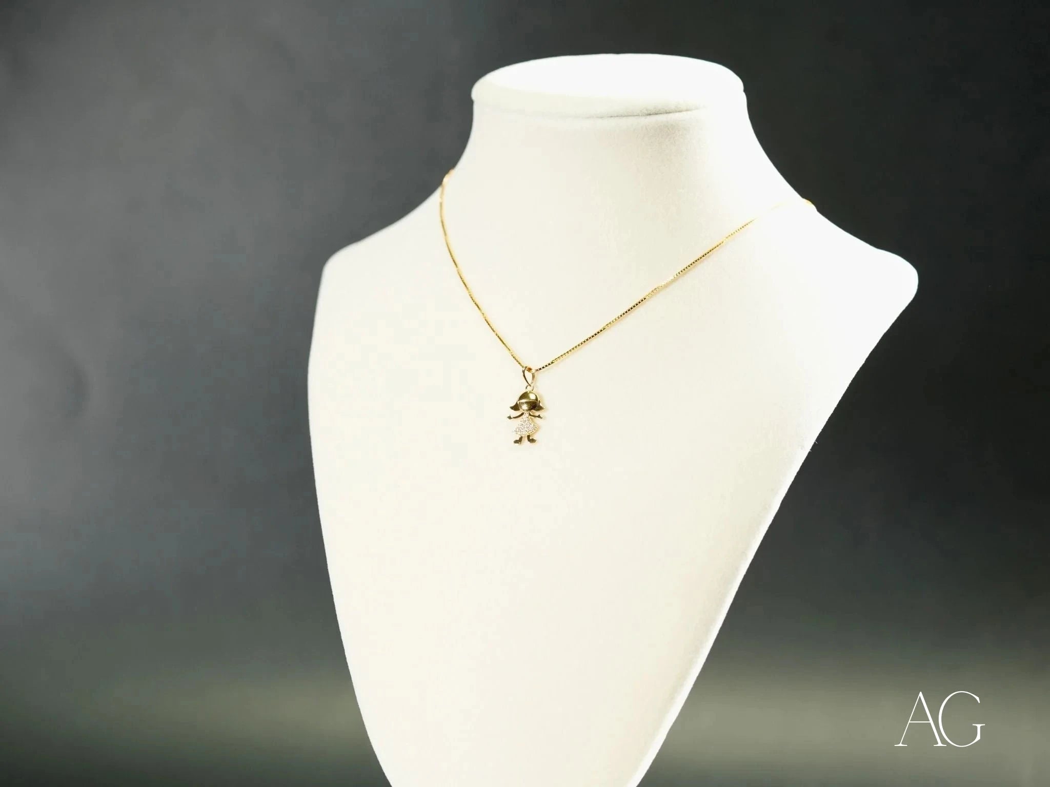 Golden Charm Doll Pendant Necklace - Handmade Boy or Girl Design for Baby Shower Gifts, Christening Jewelry & Newborn Keepsakes