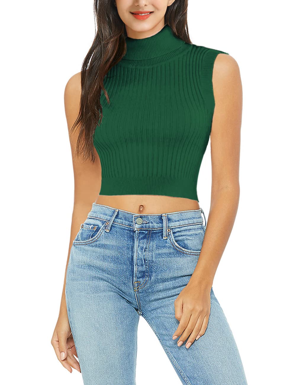 V28 Women's Sleeveless Turtleneck Vest - Sexy Knit Crop Tank Top Pullover for Casual Wear | Perfect for Layering, Date Nights & Summer Outfits