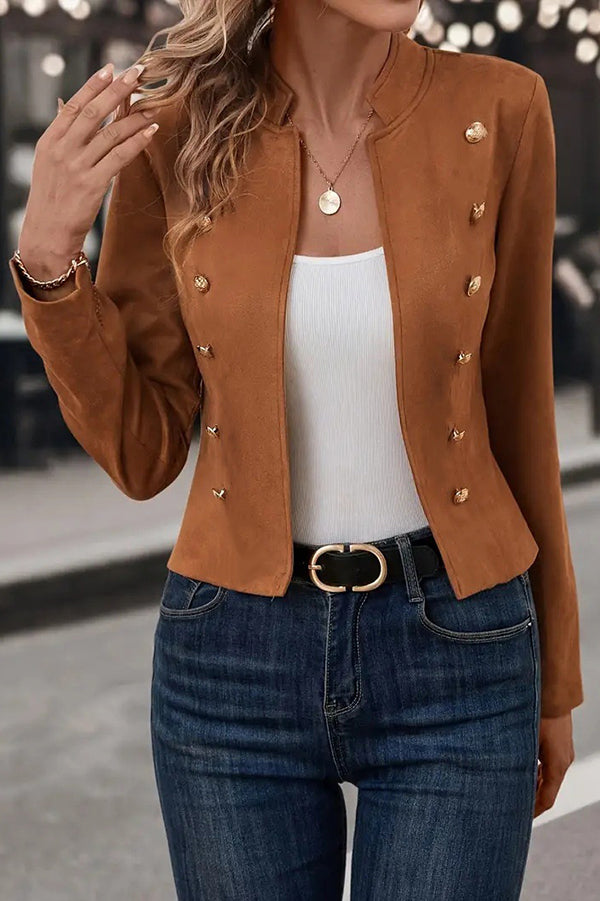 Elegant Solid Color Double Breasted Long Sleeve Blazer for Women - Perfect for Office Wear, Business Meetings & Formal Occasions