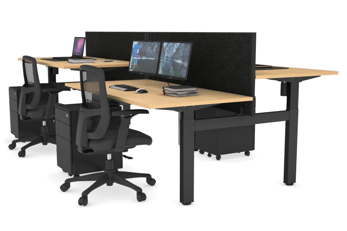 Adjustable 4-Person H Bench Workstation with Black Frame [1600L x 800W] - Perfect for Office, Coworking Spaces & Home Offices
