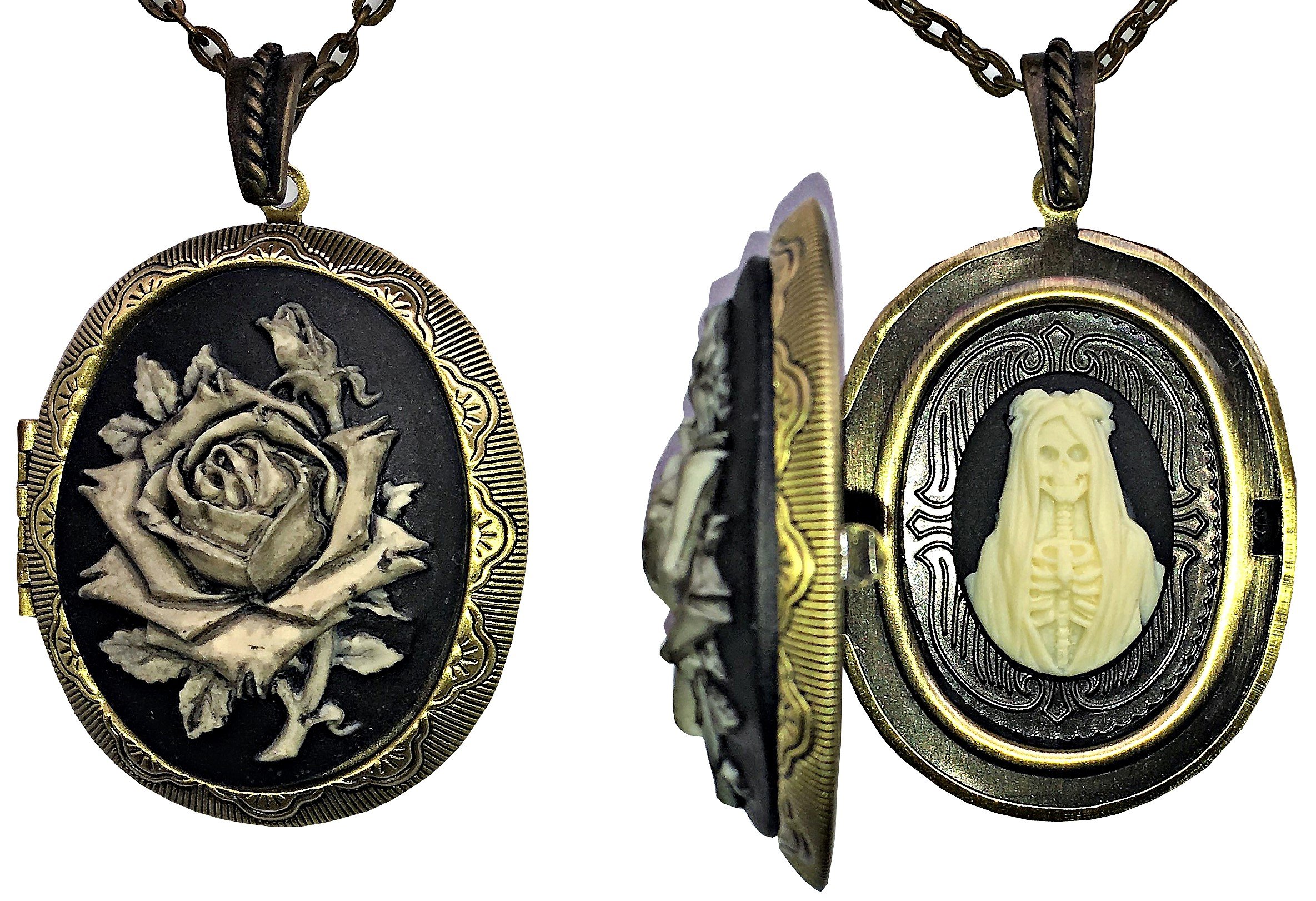 Santa Muerte Black Rose Cameo Charm - Blessed Religious Pendant for Devotees | Spiritual Protection & Altar Decoration