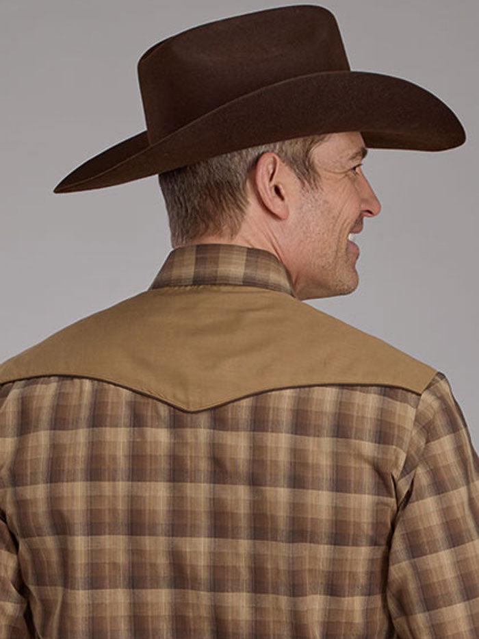Roper Men's Long Sleeve Plaid Western Shirt - Brown & Tan Checkered Cowboy Shirt for Casual Wear, Rodeo, and Outdoor Activities | 01 001 0024 1071