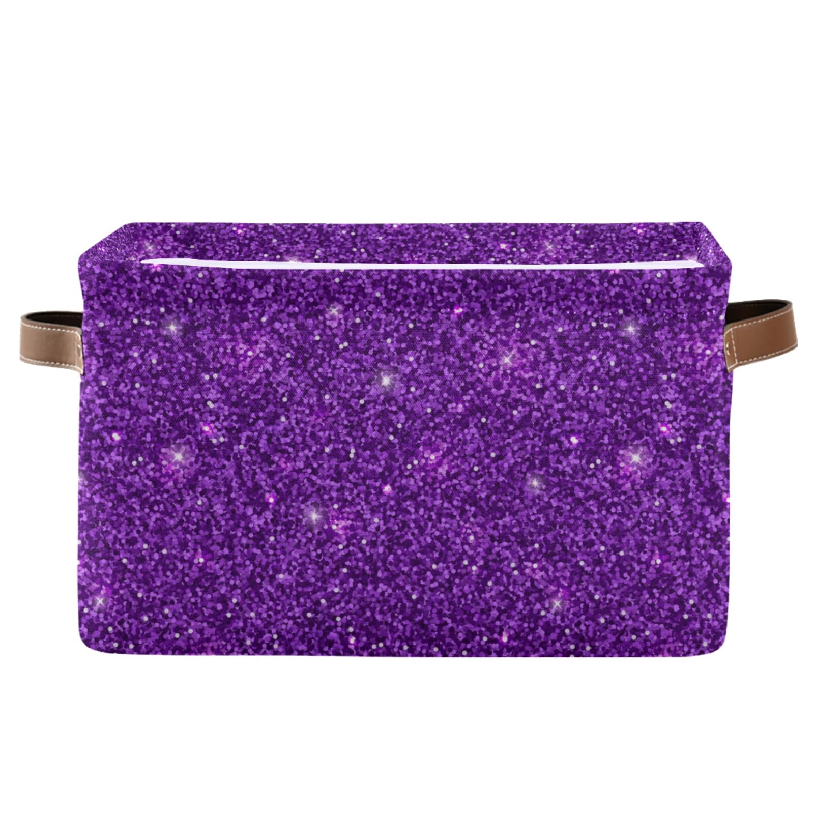 Purple Glitter Sequins Foldable Storage Bin - Collapsible Fabric Storage Basket with Handles for Organizing Toys, Clothes & Home Decor (2-Pack) | Perfect for Nursery, Closet, Bedroom & Office Organization