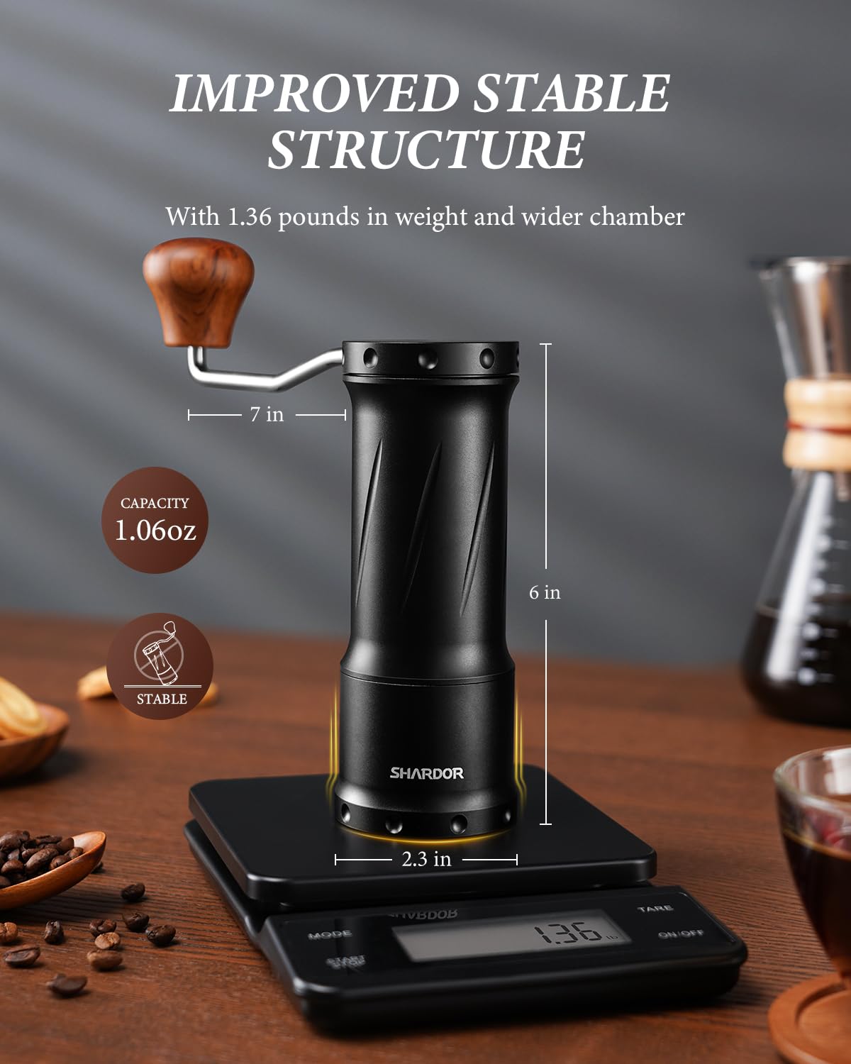 SHARDOR Professional Manual Coffee Grinder - 420 Stainless Steel Conical Burr, Adjustable Coarseness, 1.06oz Large Capacity for Espresso, French Press, Pour Over & Cold Brew at Home or Office