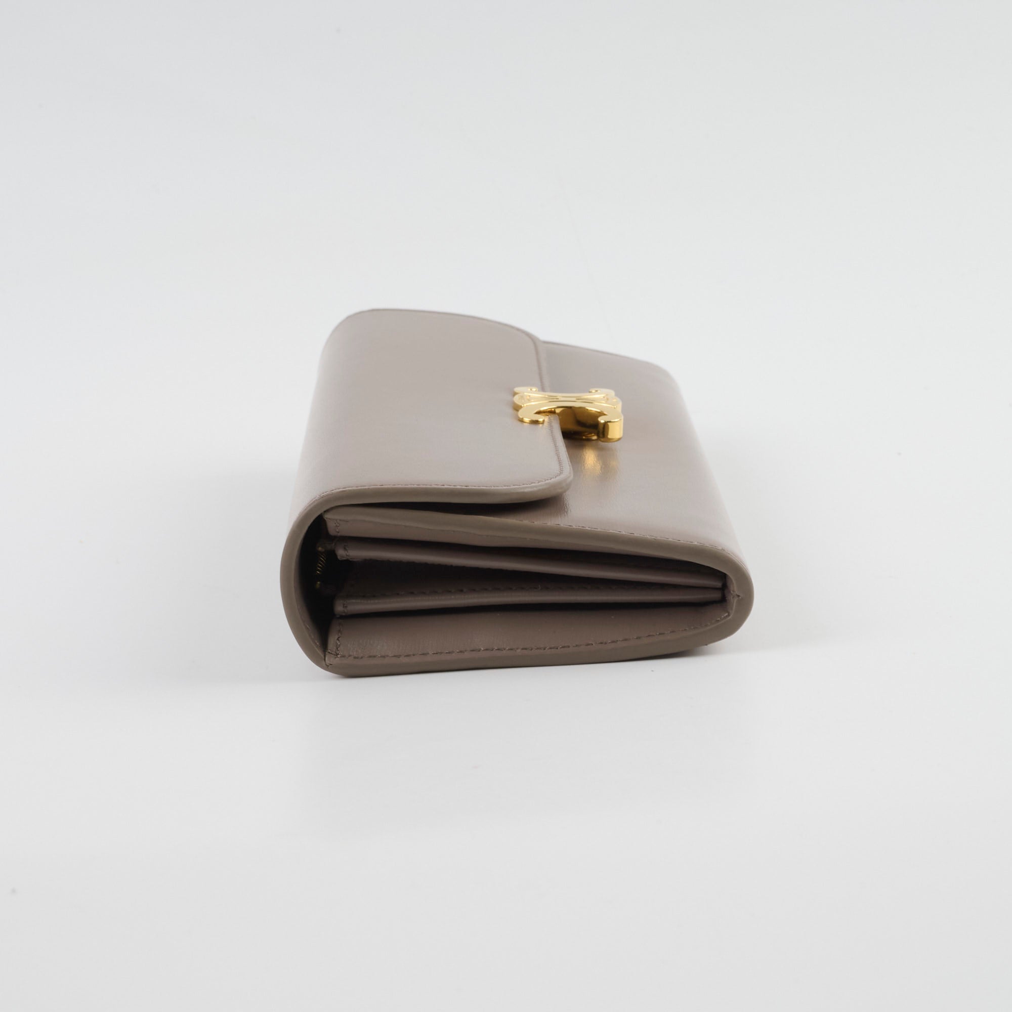 Celine Triomphe Wallet in Shiny Calfskin & Pebble Leather - Luxury Women's Designer Wallet for Everyday Use & Special Occasions