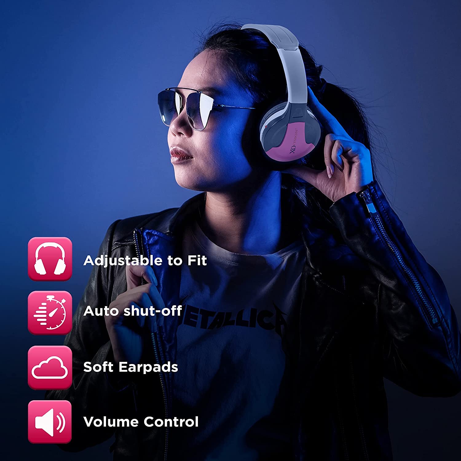 XO Vision IR630P Universal IR Wireless Foldable Headphones - Pink Bluetooth Headphones for iPhone, Android, Car & Kids | Lightweight Portable Design | Perfect for Travel, Commuting & Car Entertainment Systems