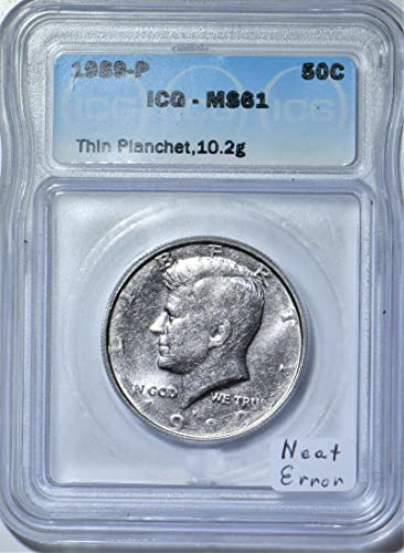1989 P Kennedy Half Dollar ICG Certified MS-61 - Thin Planchet Mint Error (10.2g) | Rare Coin Collecting & Investment | Perfect for Numismatic Collections, Gift Giving & Historical Display