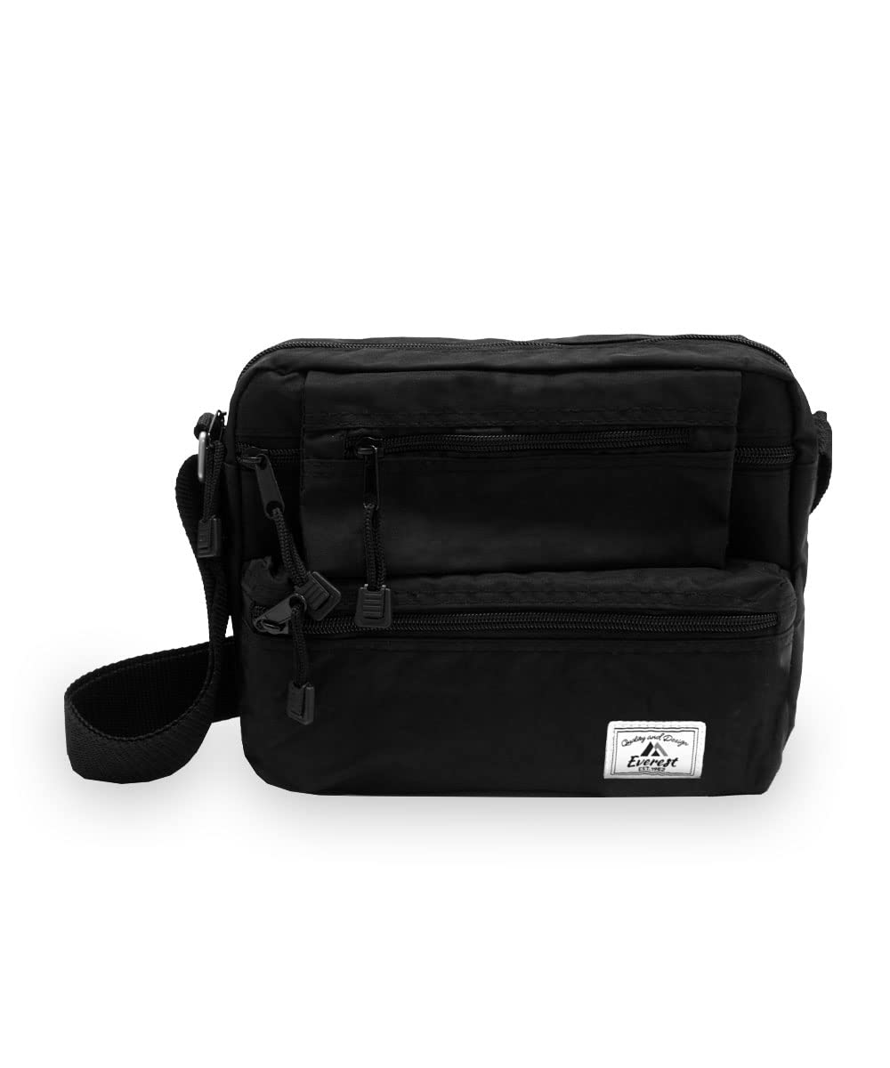 Everest Cross Body Bag for Women & Men - Lightweight & Durable Shoulder Bag - Adjustable Strap, Multiple Pockets - Perfect for Travel, Work & Daily Use - Black, One Size