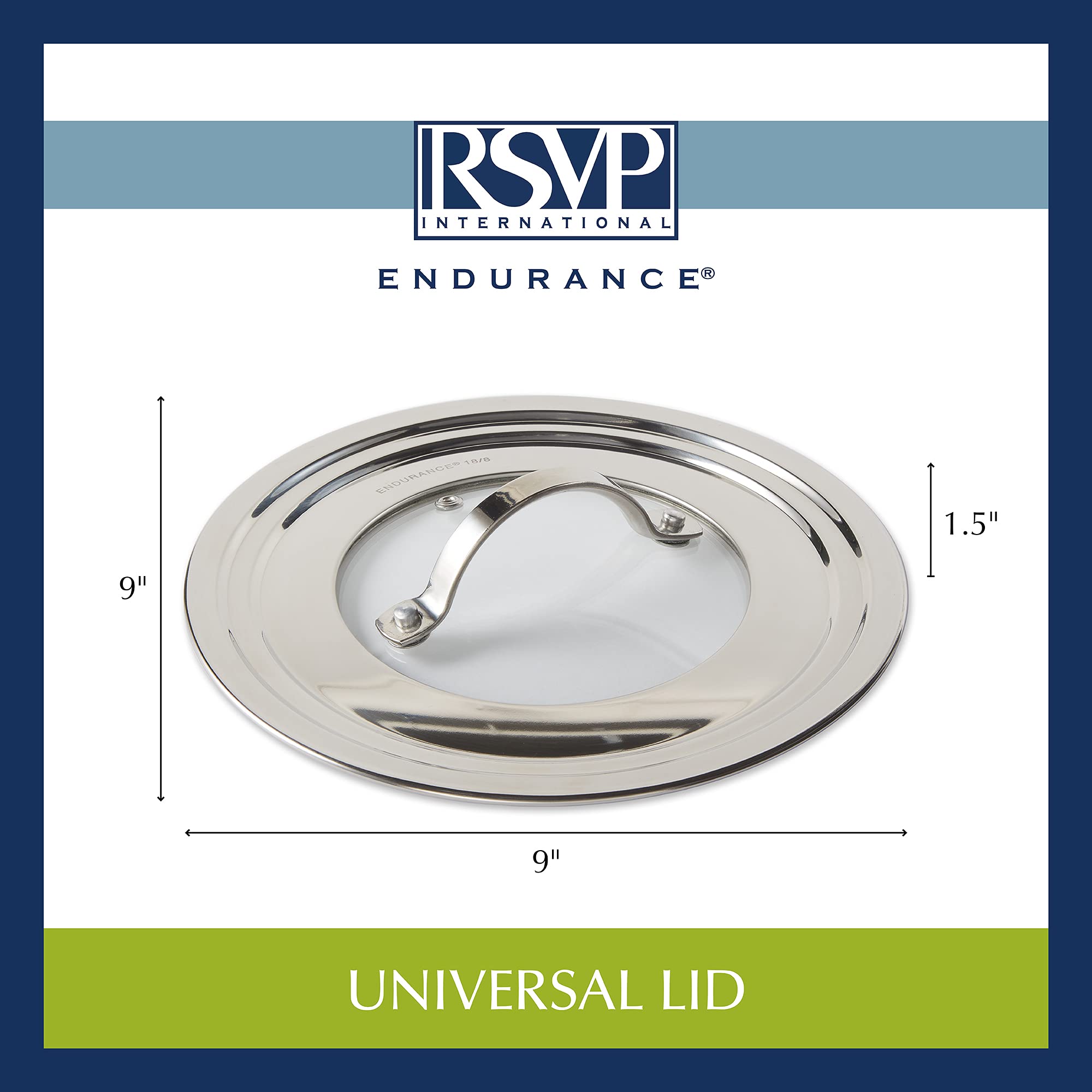 RSVP International Stainless Steel Universal Pot Lid with Tempered Glass Insert - Fits 5.5