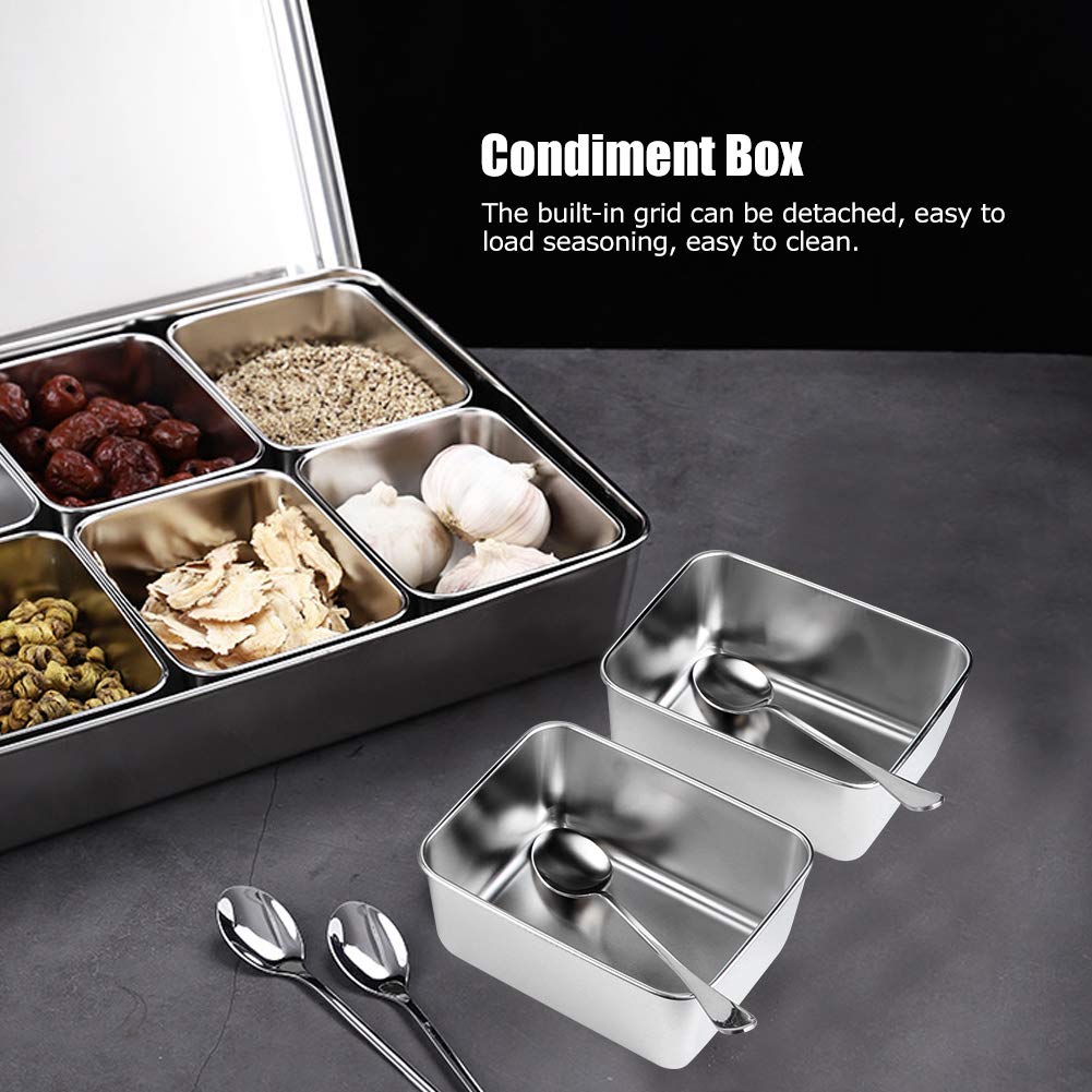 8-Grid Stainless Steel Seasoning Container Set - Condiment Jars for Salt, Sugar & Spices Storage | Kitchen Organizer Box for Cooking & Baking Essentials
