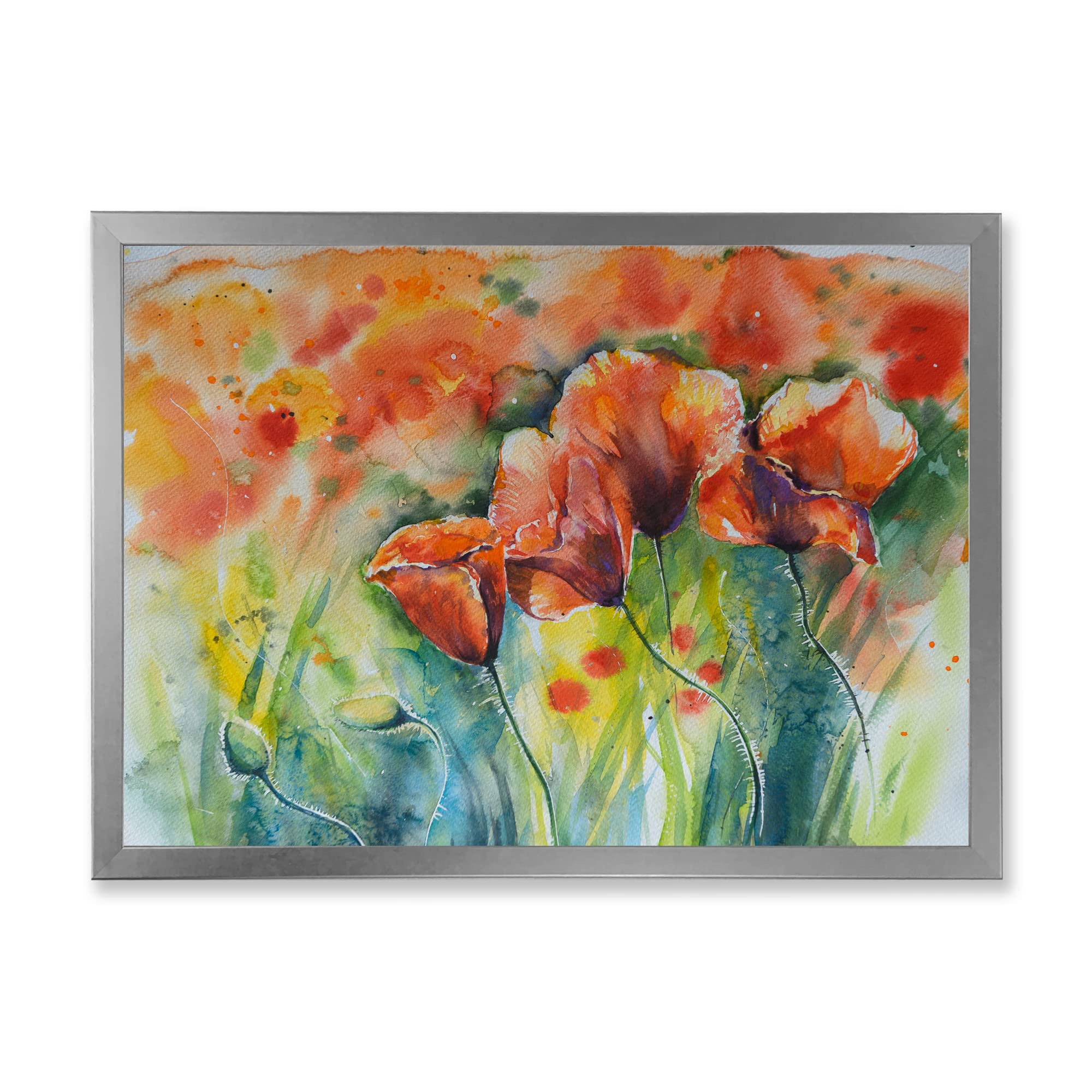 DesignQ Red Blossoming Poppies Vintage Framed Wall Art - Traditional Home Decor for Living Room, Bedroom & Office