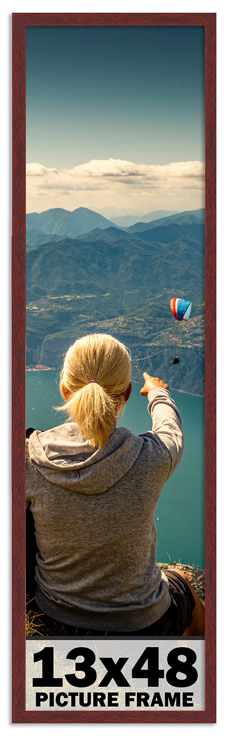 CountryArtHouse 13x48 Inch Solid Mahogany Wood Picture Frame with UV Acrylic, Acid-Free Backing & Hanging Kit - Perfect for Family Photos, Artwork Display and Home Decor