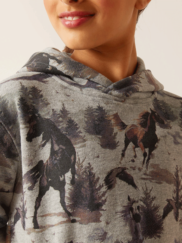Ariat 10047331 Kids' Misty Horse Hoodie - Heather Grey Pullover for Equestrian Riding & Outdoor Activities