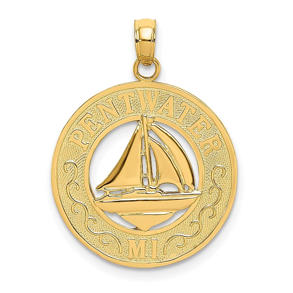 14K Yellow Gold Sailboat Charm Necklace for Women - Elegant Pentwater MI Travel Jewelry Pendant - Perfect Gift for Her, Birthday, Anniversary & Beach Vacations