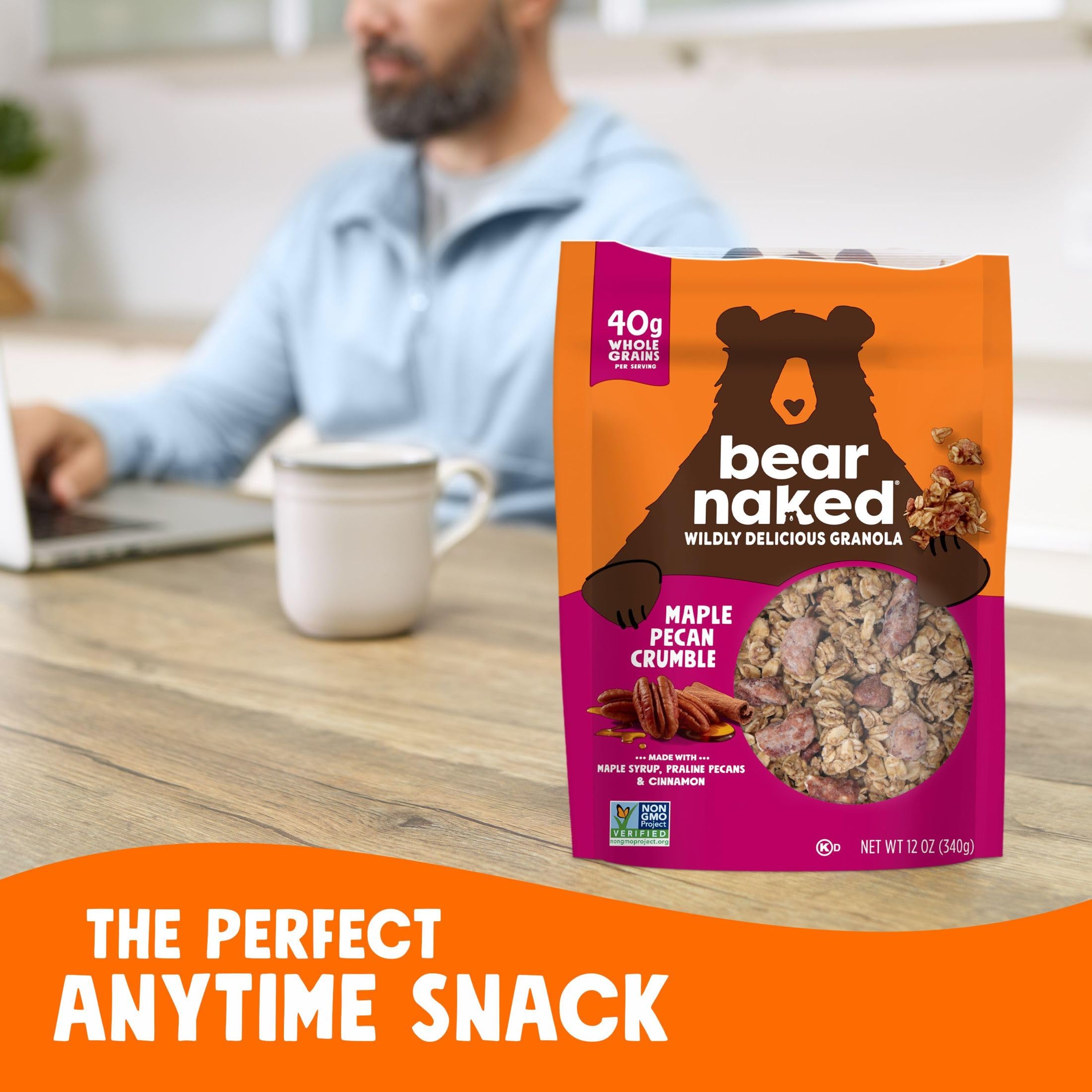 Bear Naked Granola Cereal - Whole Grain Granola Breakfast Snacks with Maple Pecan Crumble - 12oz Resealable Bag - Perfect for Healthy Breakfast, On-the-Go Snacking & Yogurt Topping