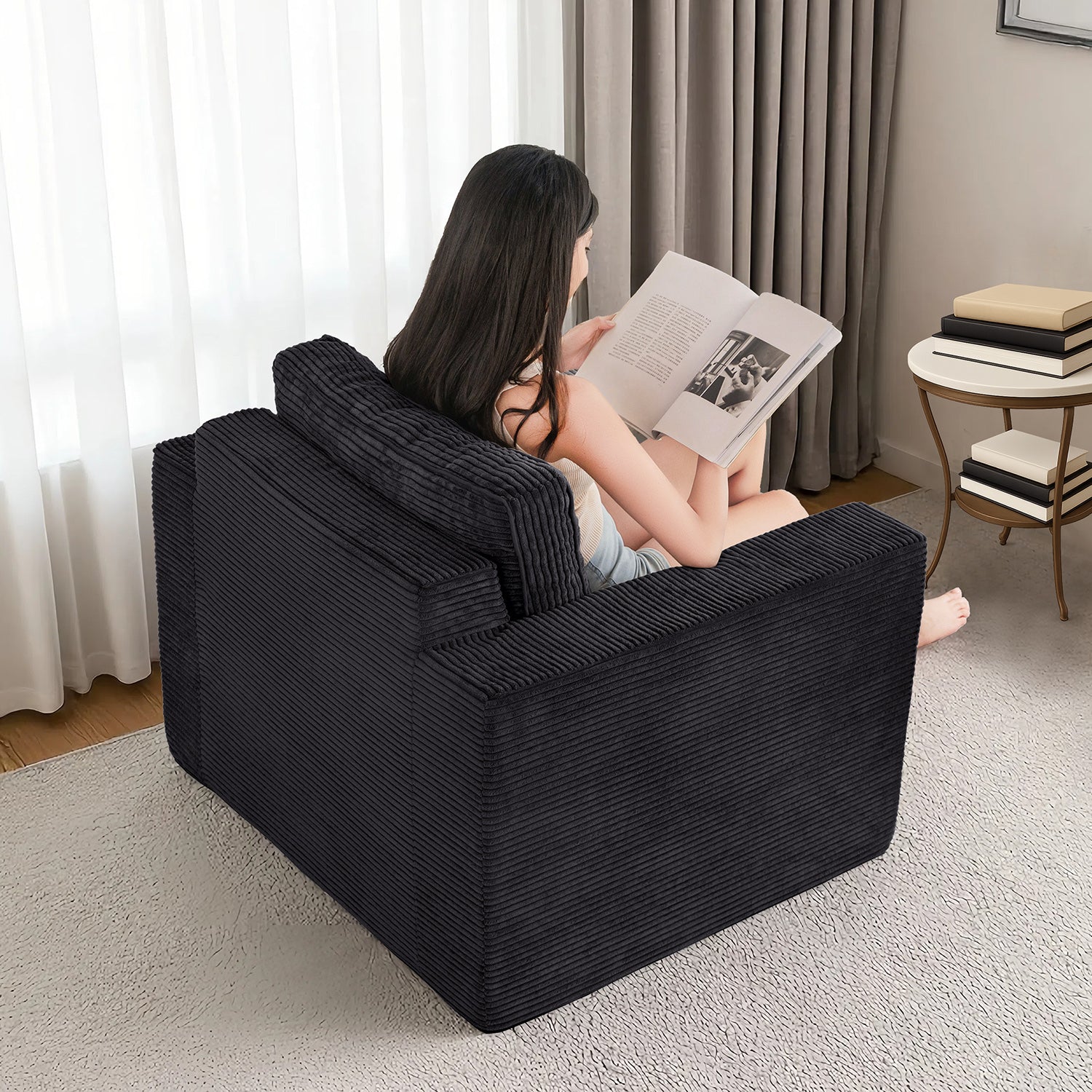 MAXYOYO Bean Bag Sofa Chair - Tufted Loveseat Boneless Couch with Removable Cushion & Backrest, Black | Comfortable Floor Seating for Living Room, Bedroom, Game Room & Dorm