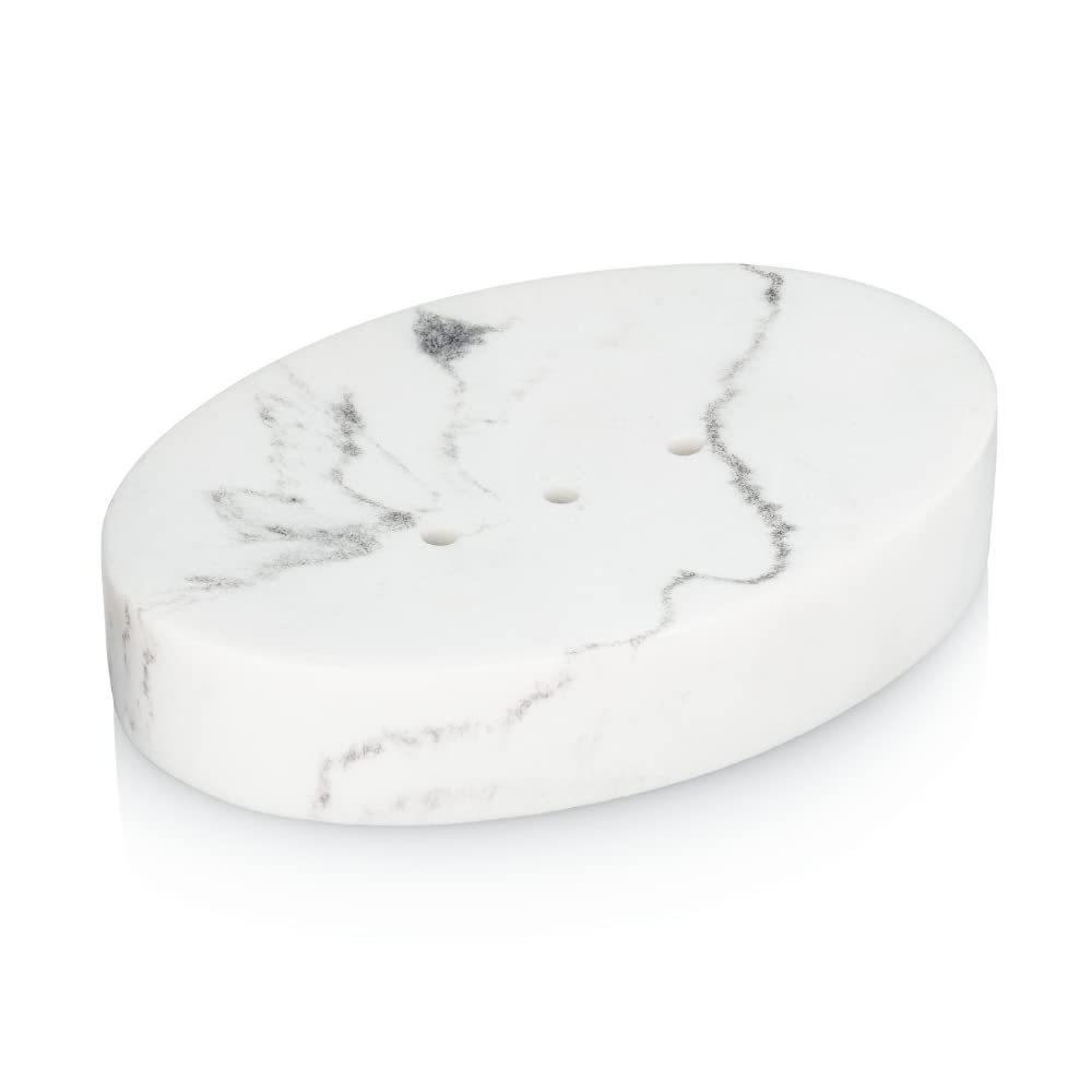 Essentra Home Oval Soap Dish with Draining Holes - Blanc Collection | Bathroom Soap Holder for Shower, Sink & Countertop Organization