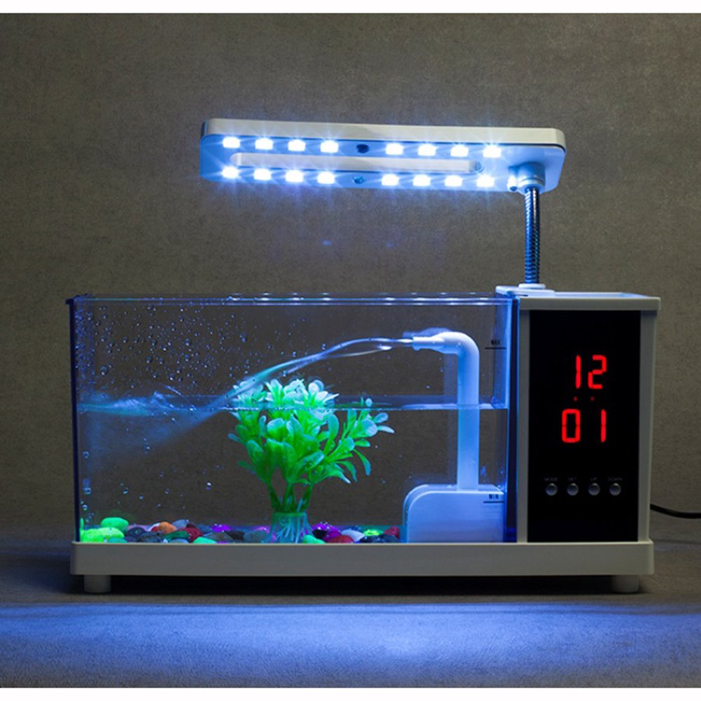Digital LED Fish Tank Aquarium Clock with Pen Holder & Humidifier - Perfect for Home Office Desk Decor, Study Room, and Relaxing Aquarium Ambience