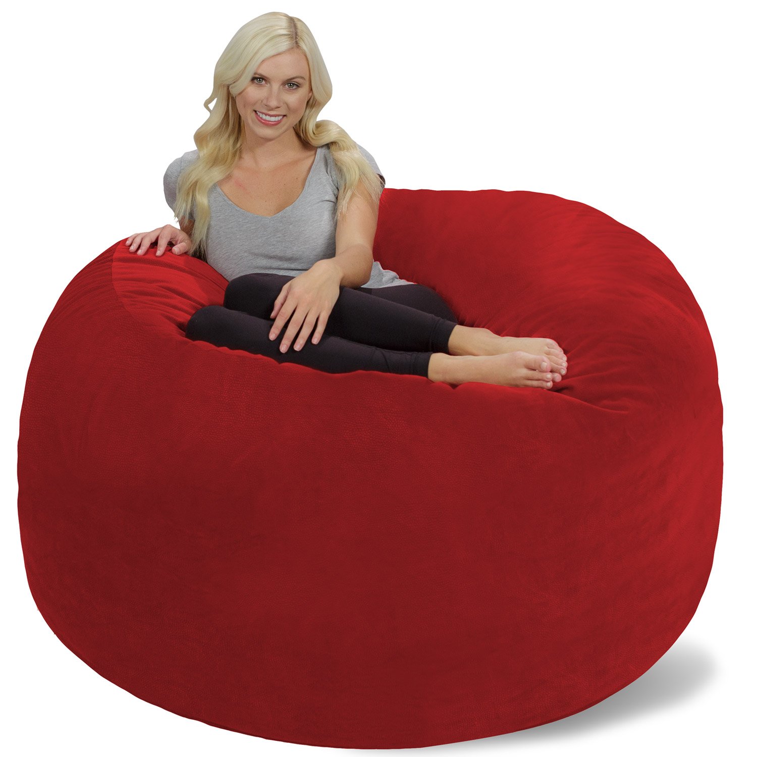 Chill Sack 6' Giant Memory Foam Bean Bag Chair - Soft Microfiber Cover (Red Pebble) for Living Room, Game Room & Dorm Comfort