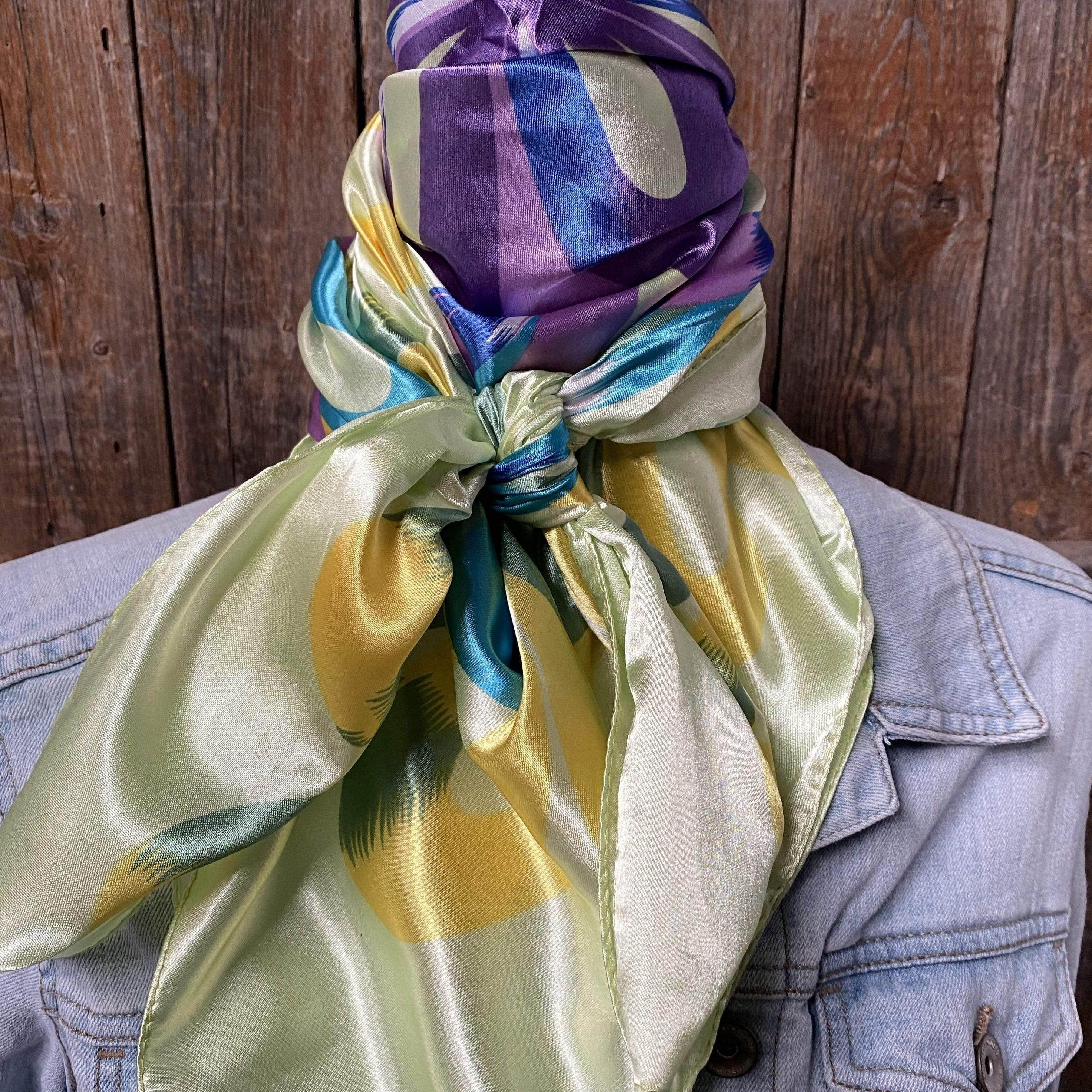 35X35 Purple & Green Multi-Colored Wild Rag Scarf WR613 - Stylish Western Bandana for Cowboy, Cowgirl & Outdoor Enthusiasts - Perfect for Rodeo, Horse Riding & Country Fashion